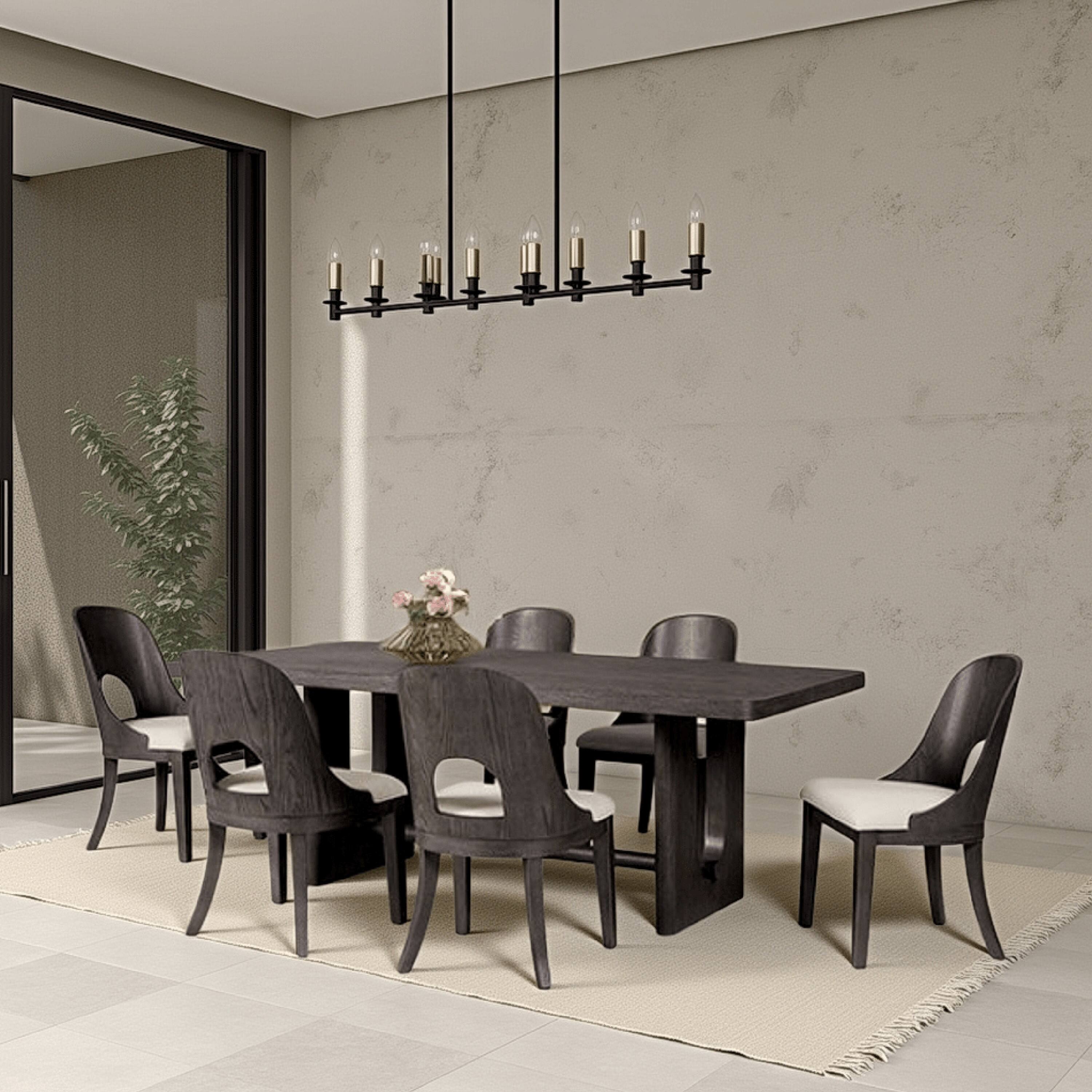 Alt View 5. Manhattan Lane - Zoko 7pc Dining Table Set, White Polyester Chairs, Ash Gray Rubberwood - Ash Gray, White.
