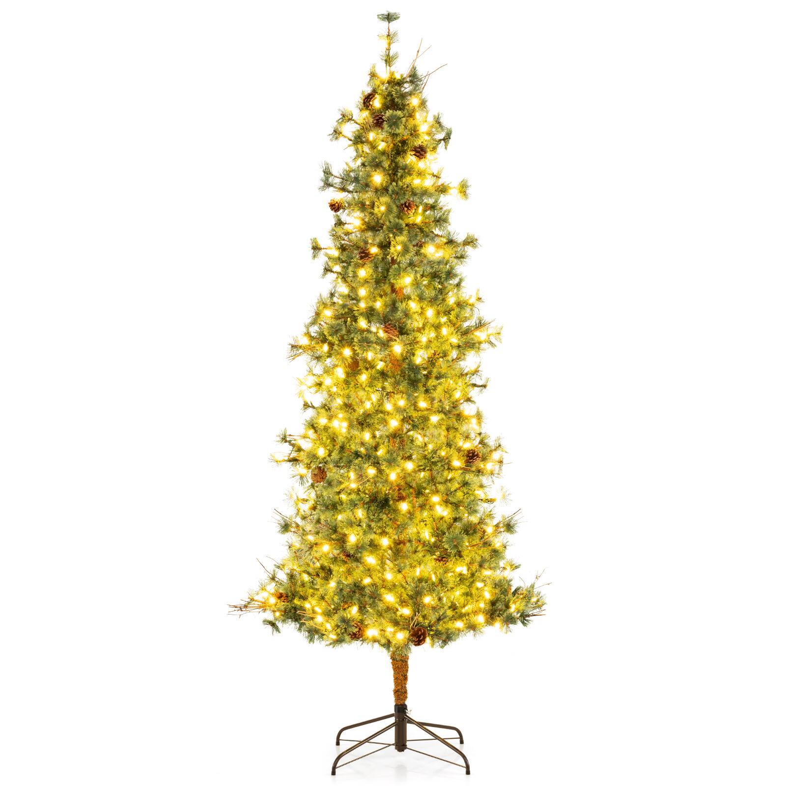 Alt View 6. Gymax - Gymax 8 FT Pre-Lit Artificial Christmas Tree Cashmere Xmas Tree w/ 702 Pine Needles - Green.