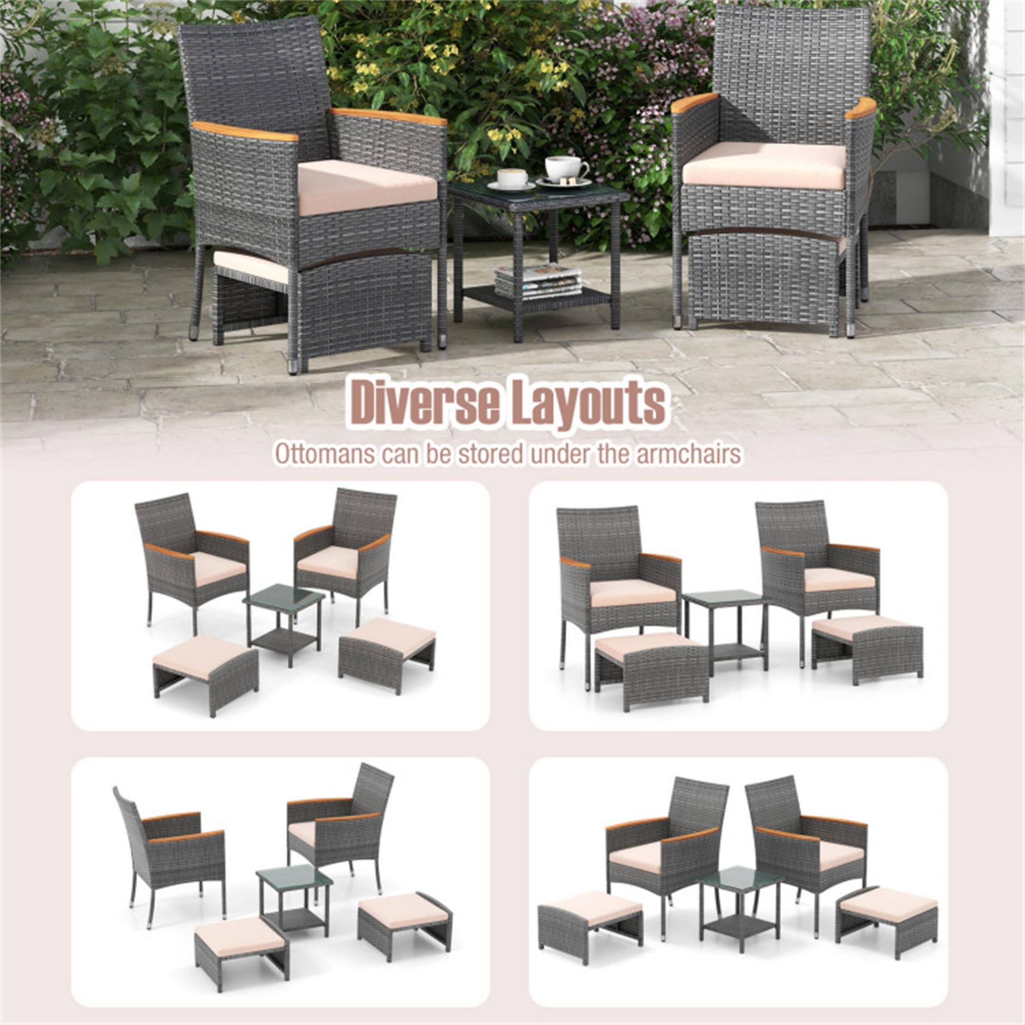 Diverse Layouts  
Ottomans can be stored under the armchairs