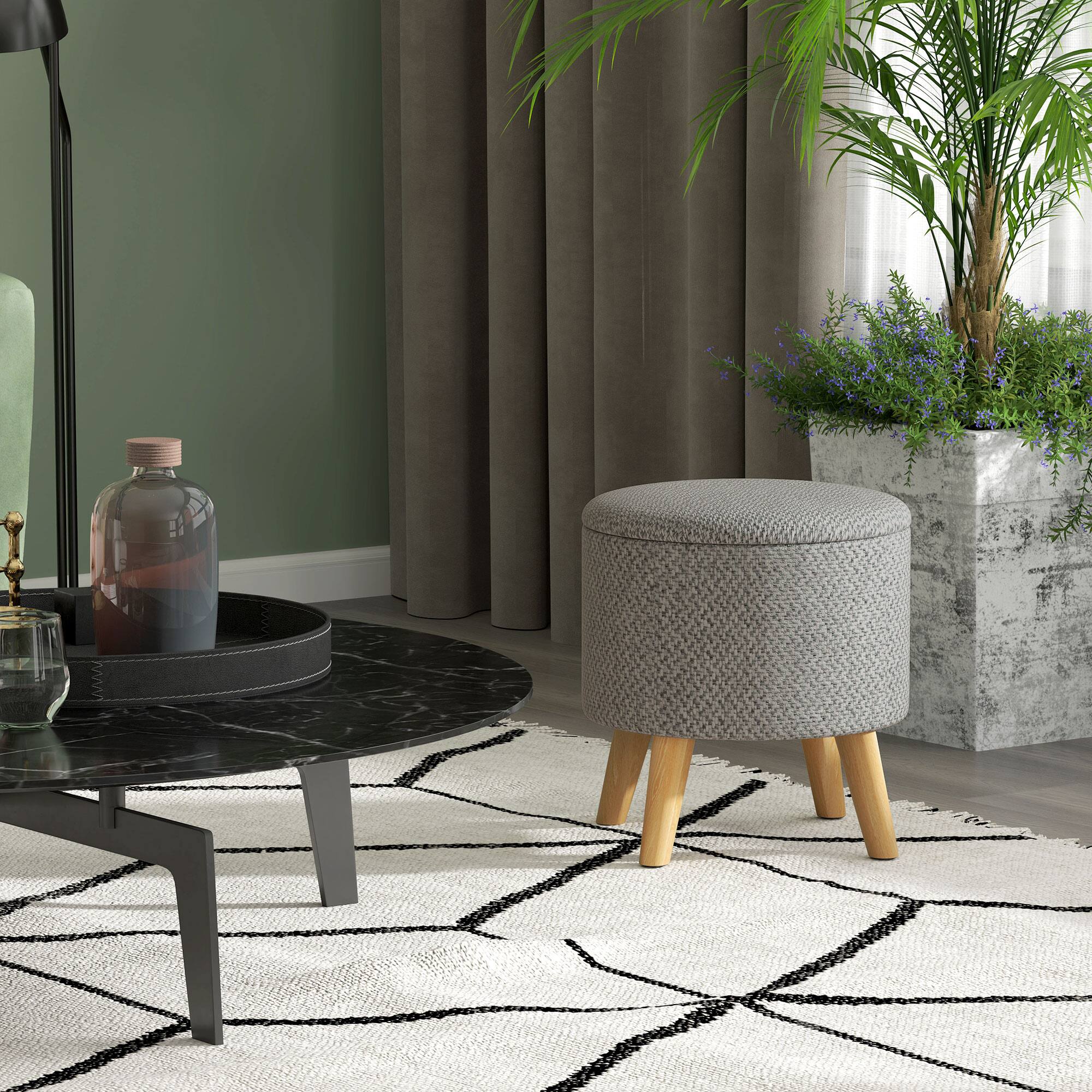 Alt View 8. Homcom - Round Storage Ottoman, Linen Fabric Foot Stool with Removable Top, Small Foot Rest with Hidden Space for Living Room - Light Grey.