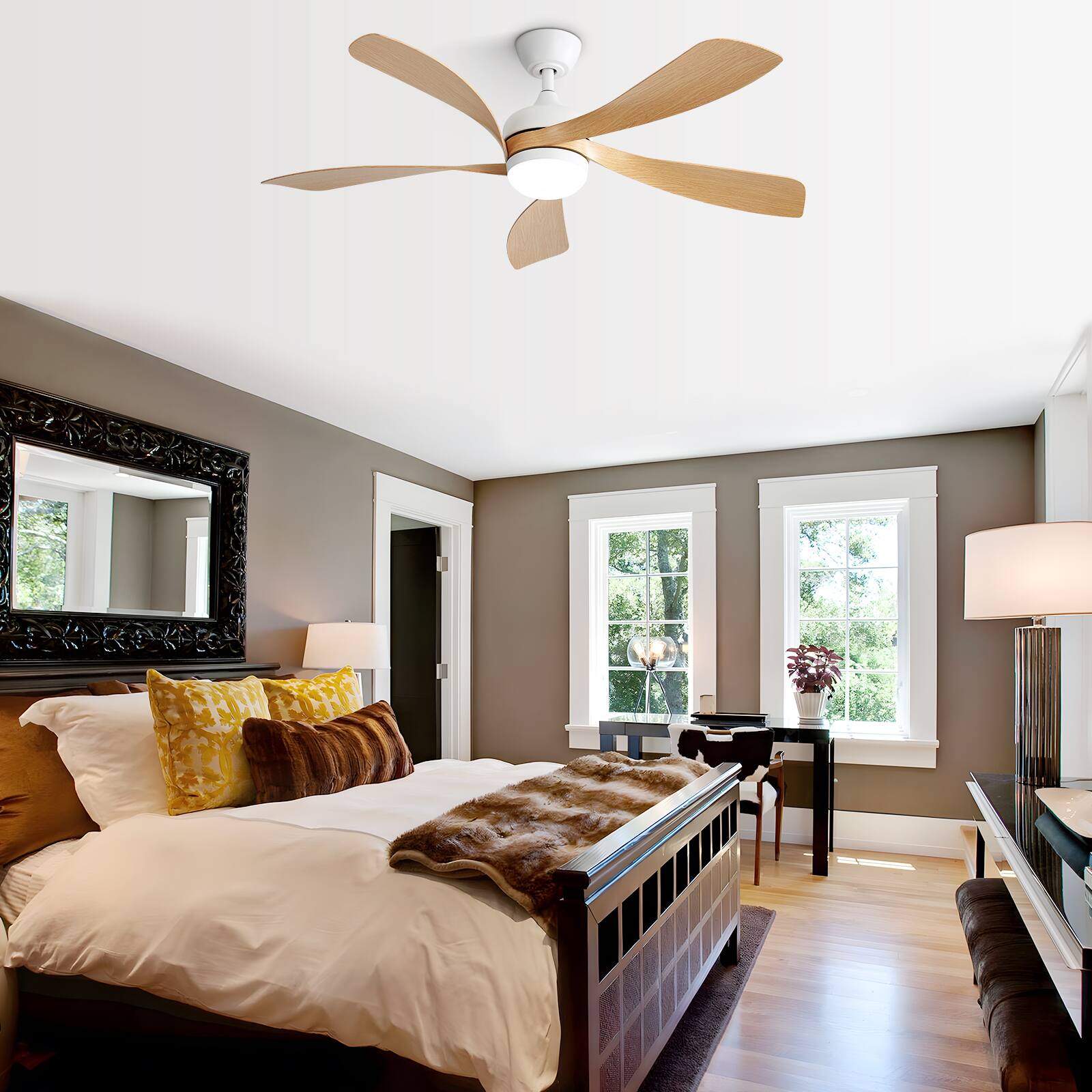 Alt View 5. GOODSILO - 52 Inch Modern LED Ceiling Fan with Dimmable Light, Remote Control, and Reversible DC Motor for Indoor Rooms - White.