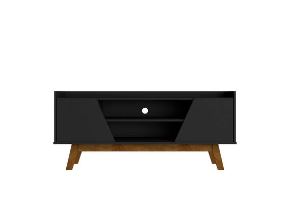 Front. Manhattan Comfort - Marcus Mid-Century Modern 53" TV Stand in Black - Black.