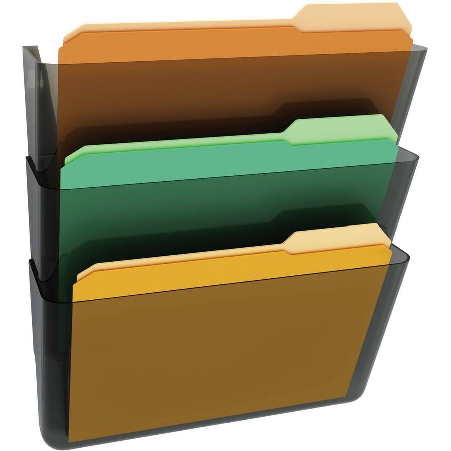 Left. Deflecto - Deflecto Stackable DocuPocket Set - 3 Pockets - 7" Height x 13" Width x 4" Depth - Stackable - Smoke - 3 / Set.