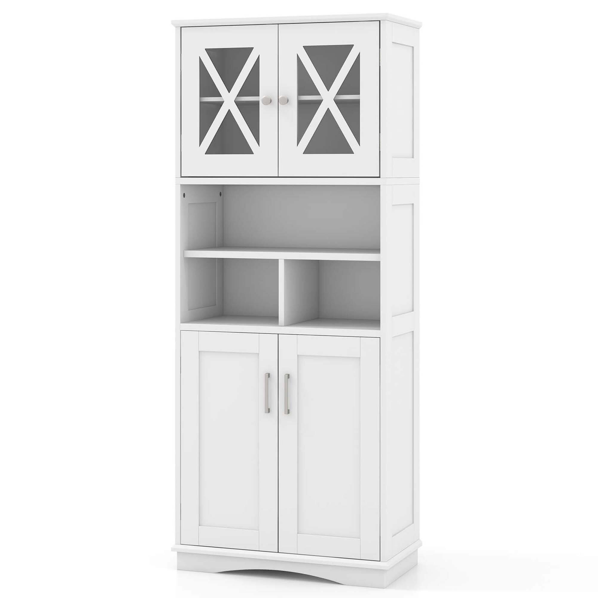 Costway - Tall Bathroom Cabinet Large Floor Storage Cabinet with Acrylic Doors & 3 Cube - White
