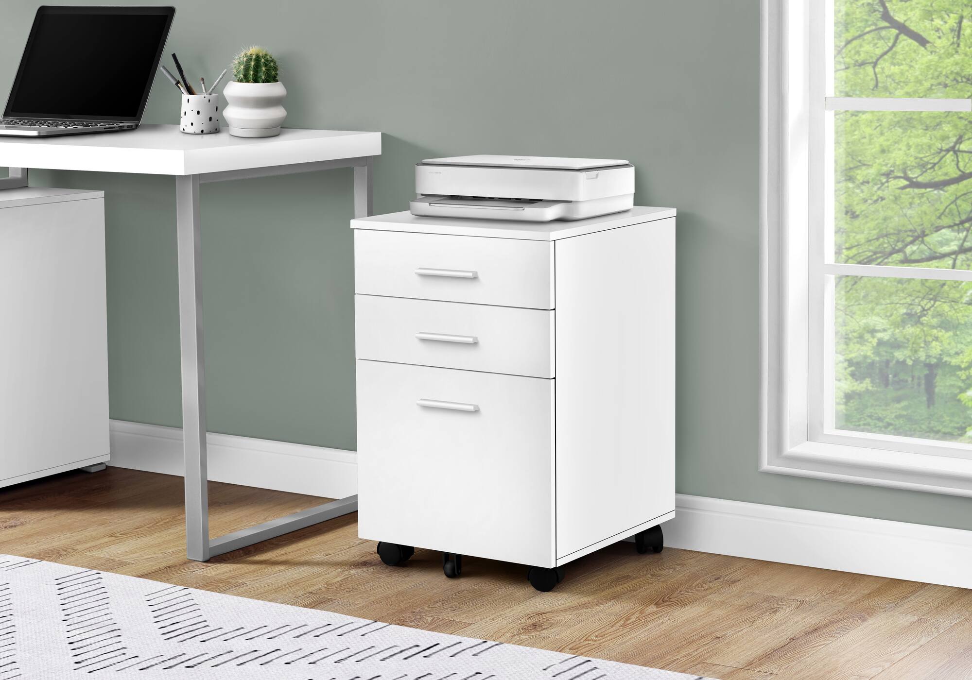Front. TinyHomie - File Cabinet Rolling Mobile Storage Drawers Printer Stand Office Work White Laminate Contemporary Modern.