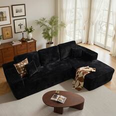 Front. Ovios - 104" Modular Sectional Sofa with Chaise, Modern L Shaped Couch for Living Room - Black(Plush Corduroy, Right Facing).