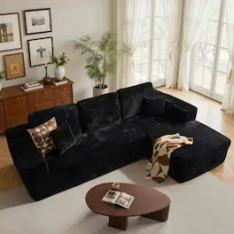 Ovios - 104" Modular Sectional Sofa with Chaise, Modern L Shaped Couch for Living Room - Black(Plush Corduroy, Right Facing)