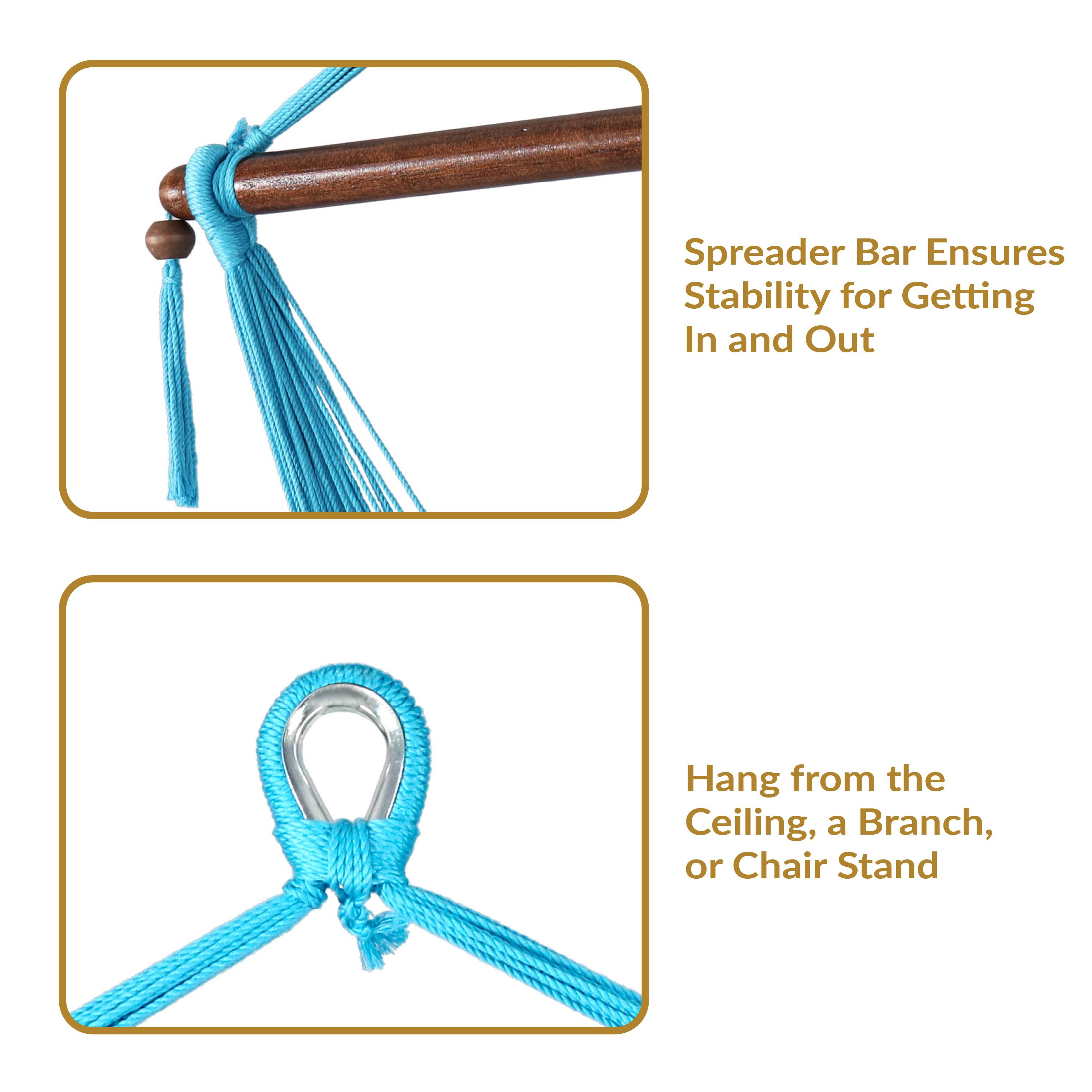 Spreader Bar Ensures Stability for Getting In and Out

Hang from the Ceiling, a Branch, or Chair Stand