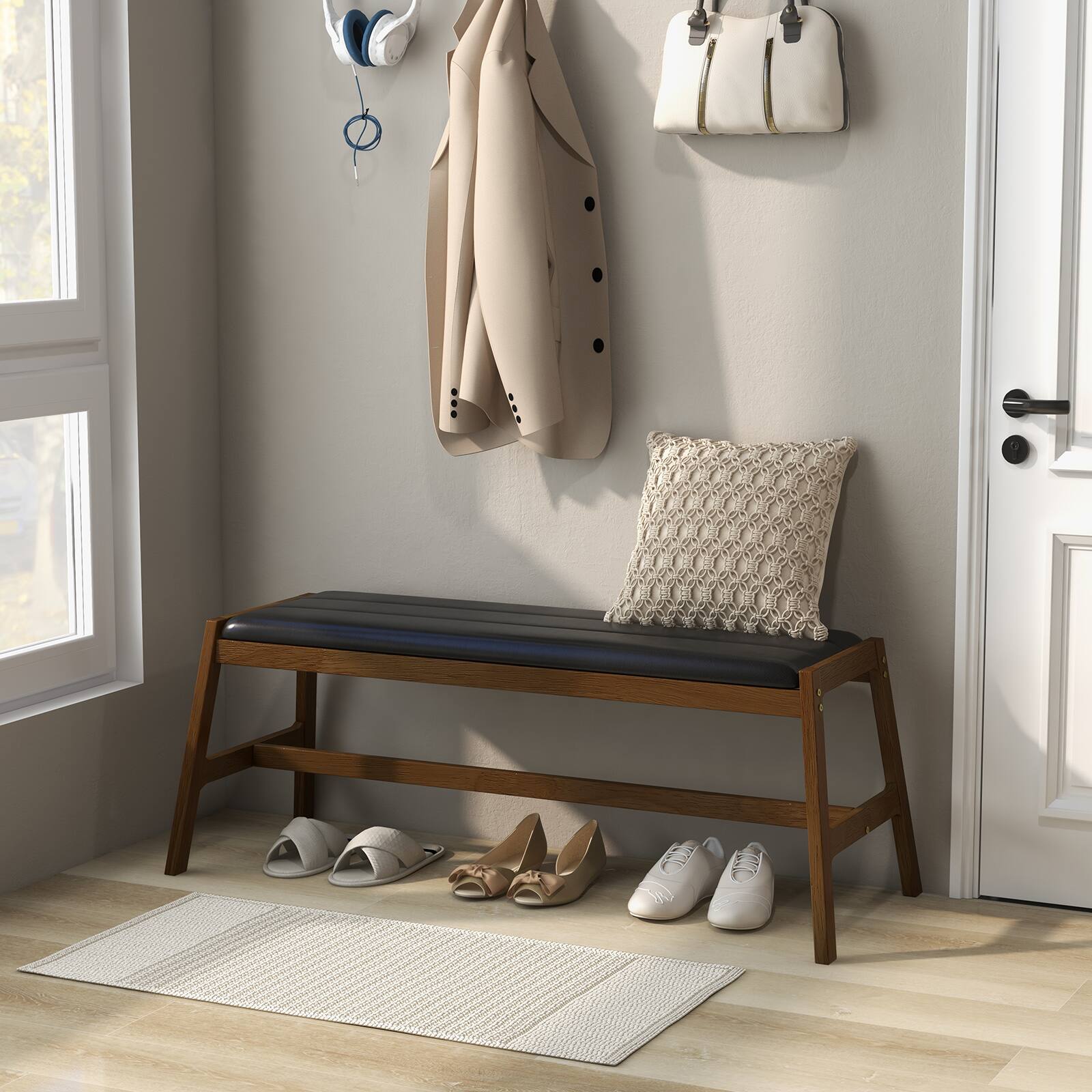 Alt View 7. Ecooso - 50-Inch Dining Bench Storage Organizer with Upholstered Seat and Solid Wood Frame - Walnut.