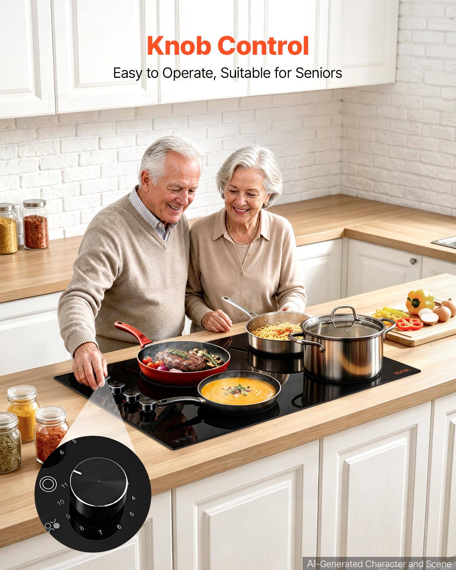 Knob Control  
Easy to Operate, Suitable for Seniors  

VEVOR  

6  
5  
...  
11  
10 9  
8  
7  
6  
& 5  

AI-Generated Character and Scene