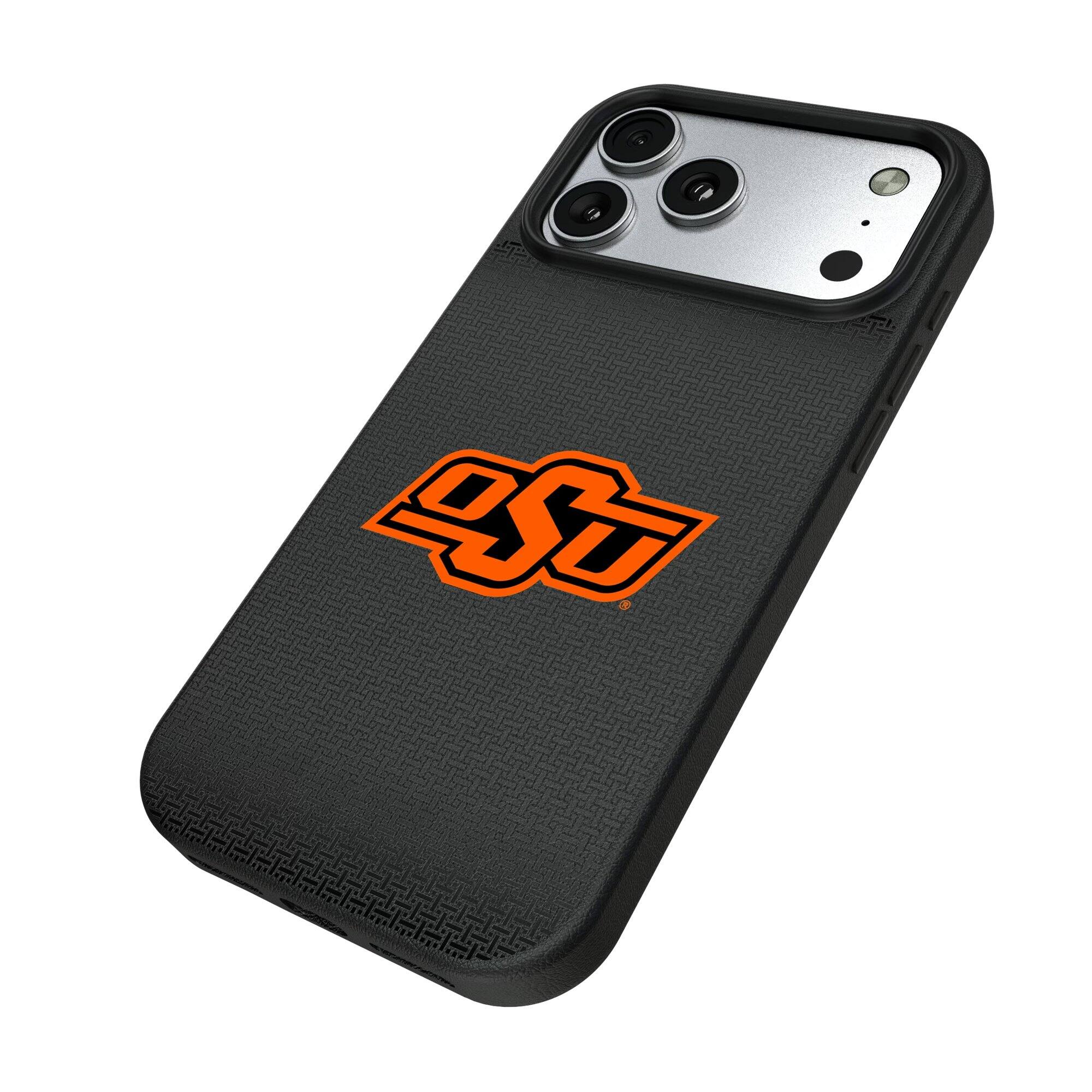 Alt View 1. Keyscaper - Oklahoma State Cowboys Linen Logo iPhone Magnetic Bump Case - 15 Pro - Black.
