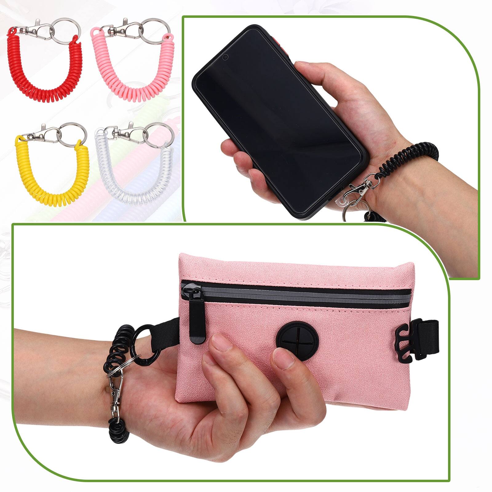 Alt View 4. Unique Bargains - Coil Keychain 20pcs Spiral Retractable Spring Stretchy Lanyard Antilost Wristlet Bracelet for Purse, Wallet, Cellphone. - Red.