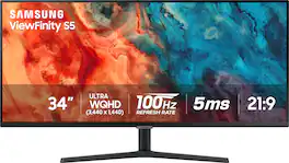 Samsung - 34” ViewFinity S5 Ultrawide QHD 100Hz AMD FreeSync Monitor with HDR10 (DisplayPort, HDMI) - Black
