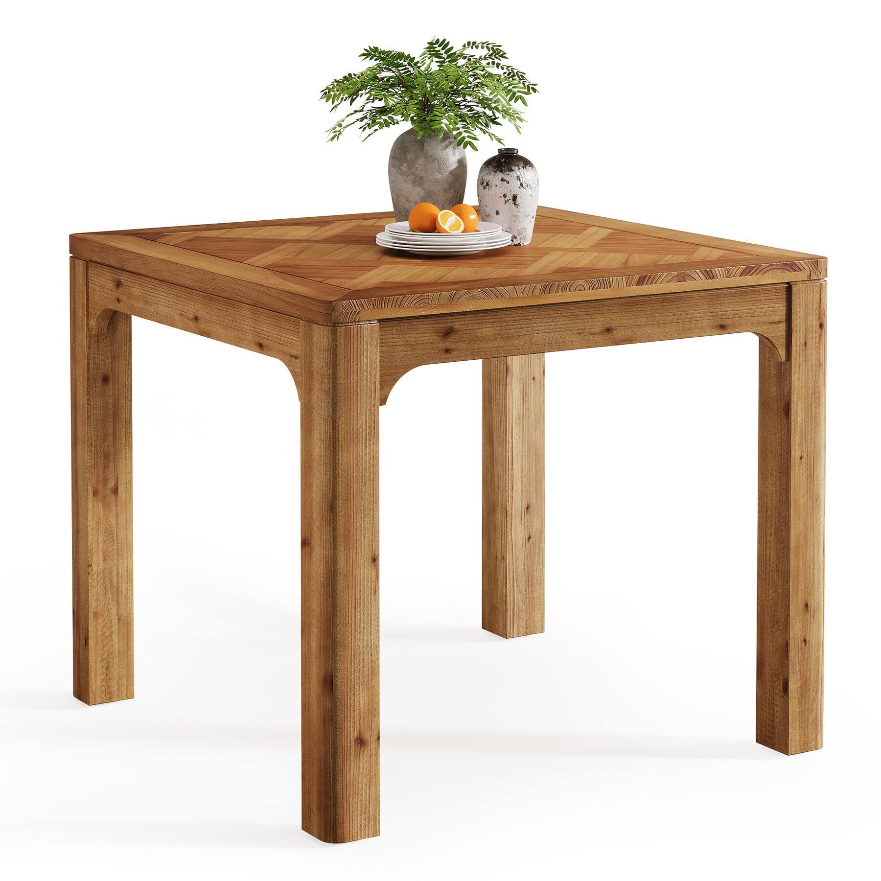 Alt View 5. Tribesigns - 31.5" Square Farmhouse Dining Table, Solid Wood Rustic Kitchen Table with 3D Textured Tabletop, Wooden Dinner for Dining - Rustic Brown.