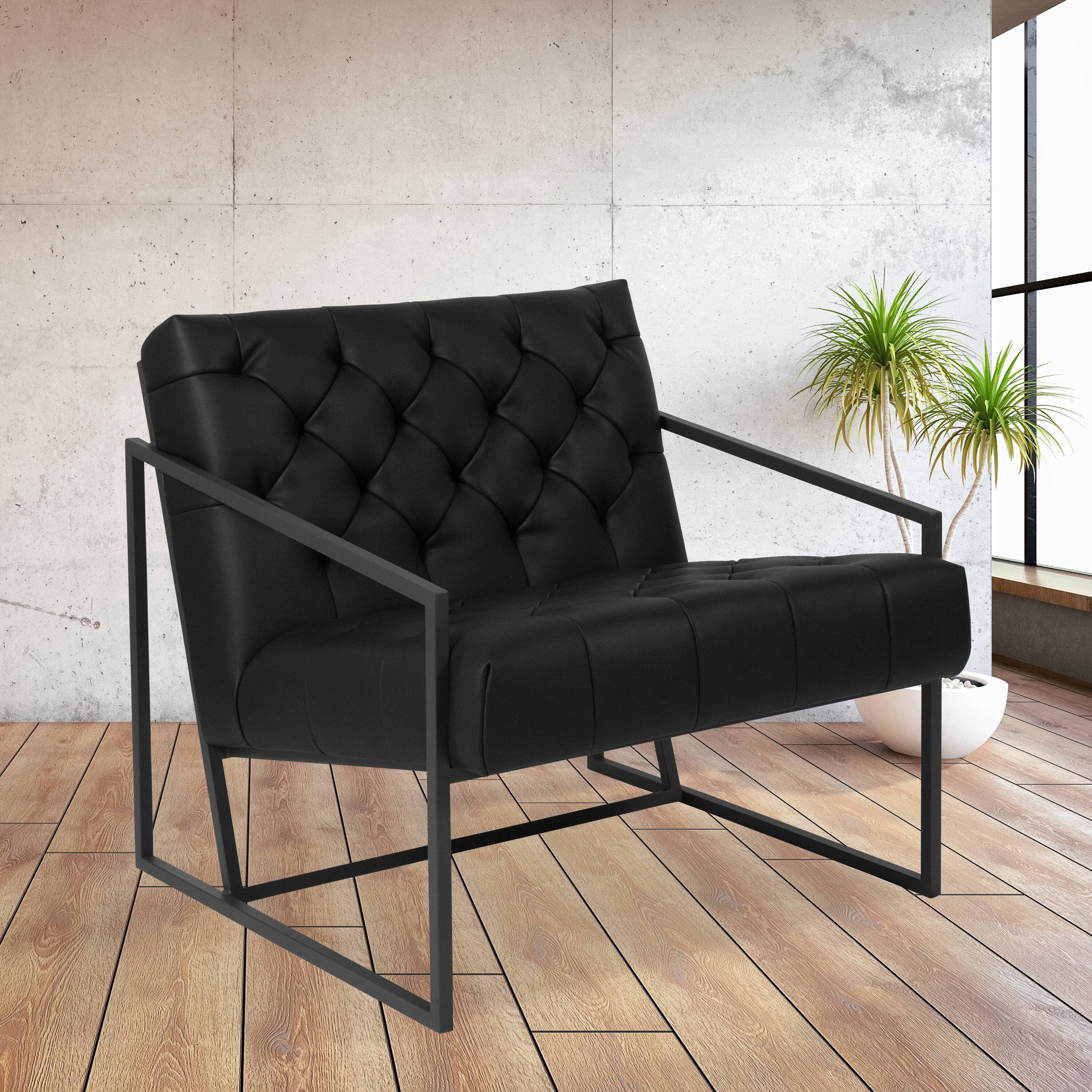 Alt View 1. Emma + Oliver - Home Office Tufted Lounge Accent Chair - Black.
