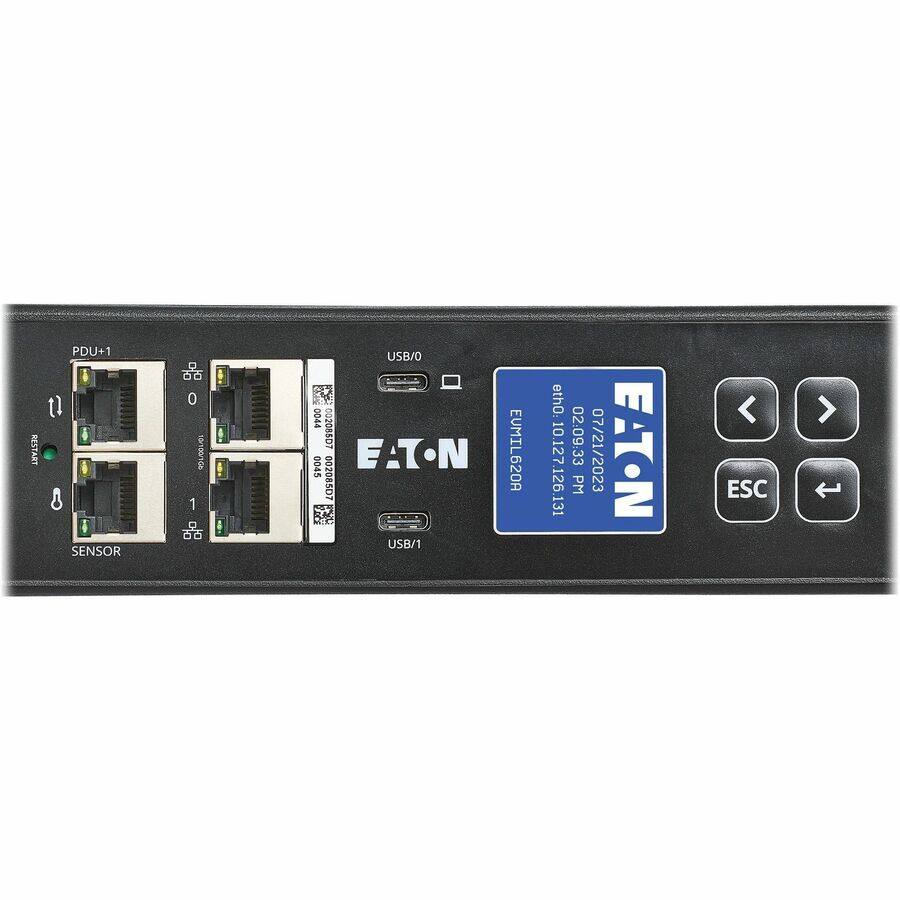 RESTART PDU+1 11 8 SENSOR a 5 0 18100/100 1 -  USB/0 : P900 00208607 S900 E-TON 00208507 3 AS P9D USB/1 EUMIL620A eth0: 02:09:33 10.127.126.131 PM 07/21/2023 EATON ESC