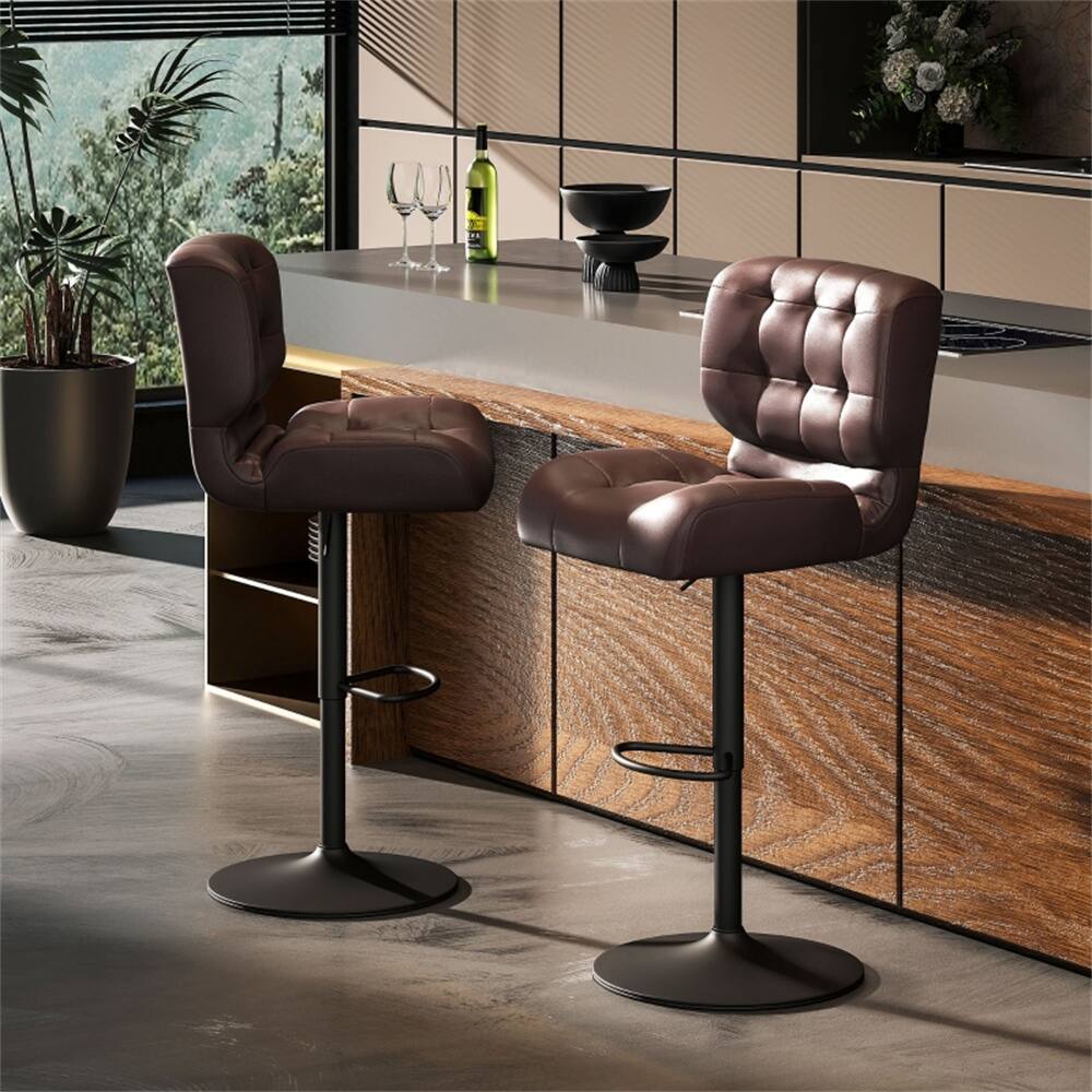 Alt View 3. SlickBlue - Stylish Height-Adjustable Bar Stool with Swivel, Footrest, and Comfortable Upholstery for Modern Kitchens - Brown.