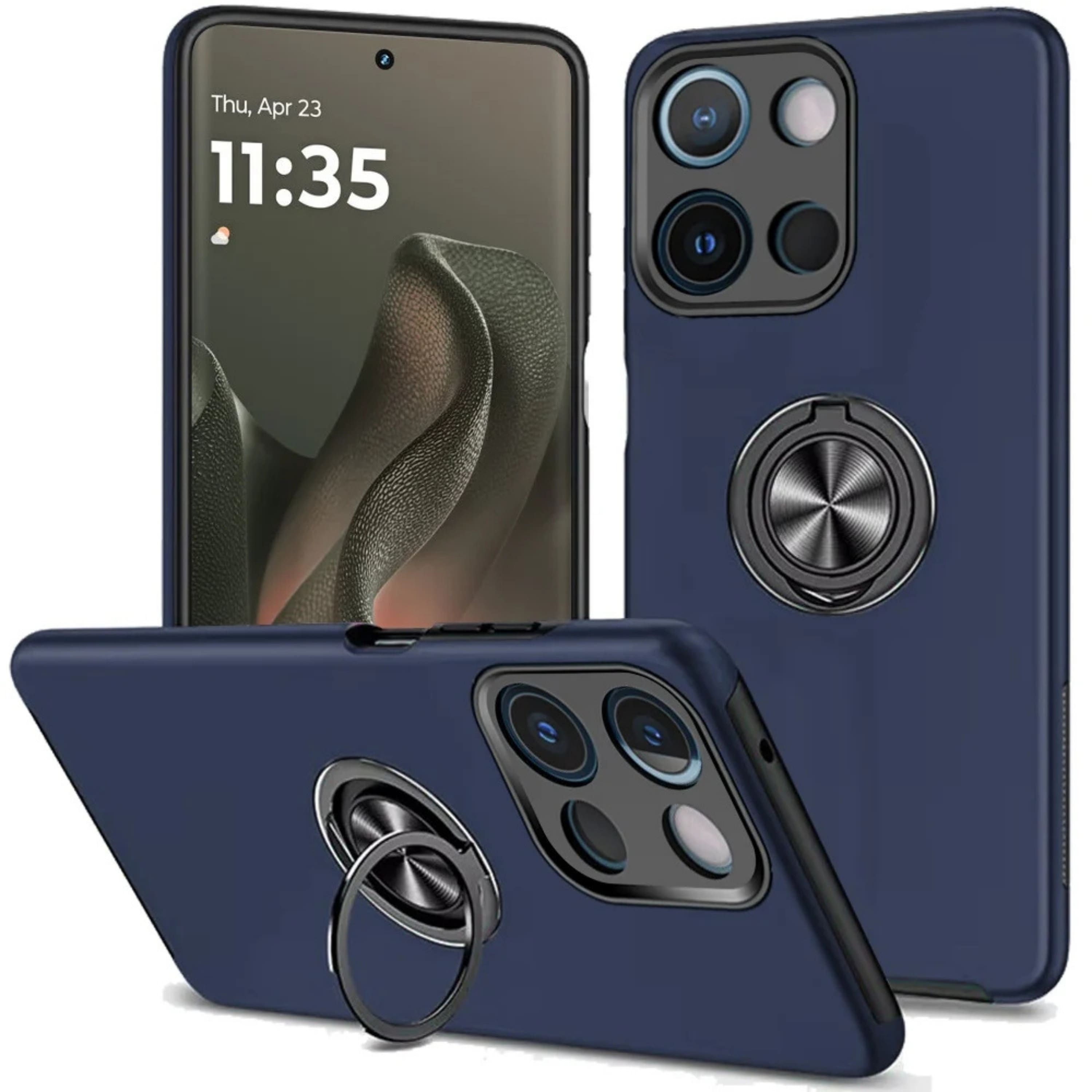 Kitcheniva - Rubberized Dual Layer Magnetic Ring Stand Phone Case For Motorola Edge 2025 Dark - Blue