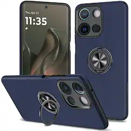 Kitcheniva - Rubberized Dual Layer Magnetic Ring Stand Phone Case For Motorola Edge 2025 Dark - Blue