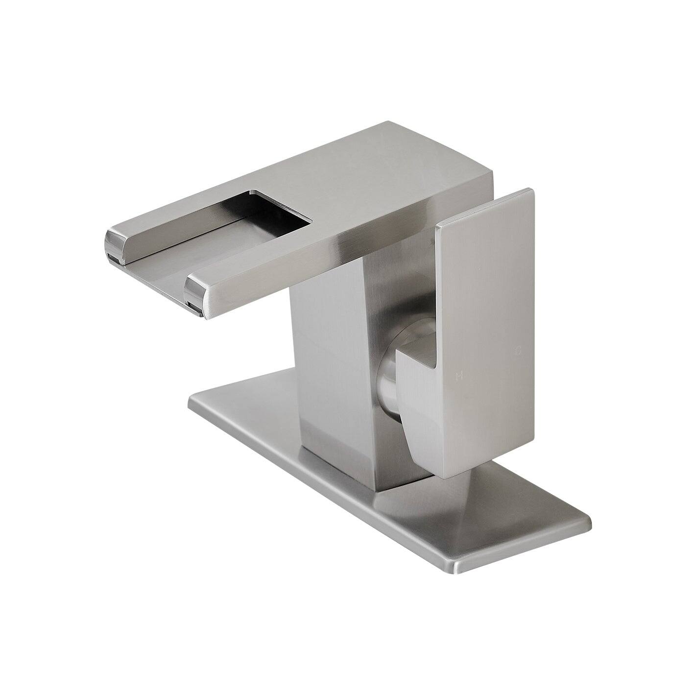 Angle. Boyel Living - Single Handle Single Hole Bathroom Faucet Brushed Nickel with Deck Plate LED Temperature Sensor Waterfall Spout - Brushed Nickel.