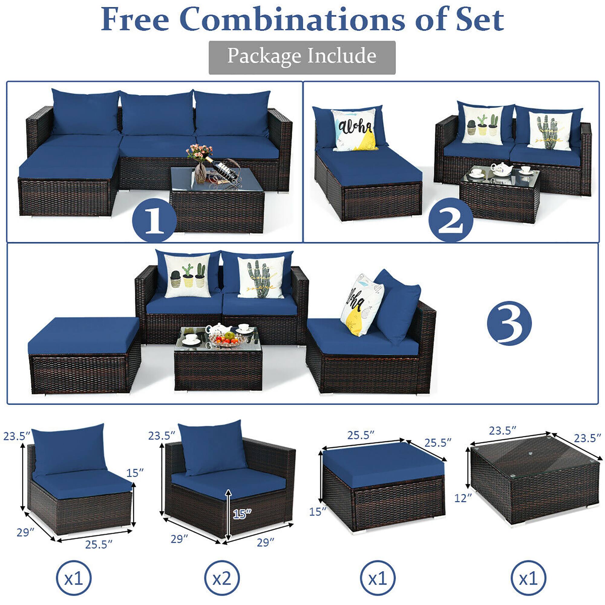 Free Combinations of Set  
Package Include

1.  
2.  
3.  

Dimensions:  
- 23.5" x 15" x 29"  
- 25.5" x 15" x 29"  
- 25.5" x 12" x 23.5"  

Quantities:  
- x1  
- x2  
- x1  
- x1