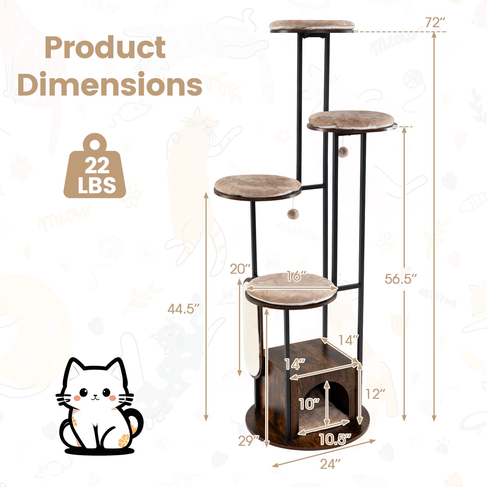 YOCTP $ with Product RUWNY Dimensions

- 72"
- 22 LBS
- 20"
- 16"
- 56.5"
- 44.5"
- 14"
- 14"
- 10"
- 12"
- 29"
- 10.5"
- 24"