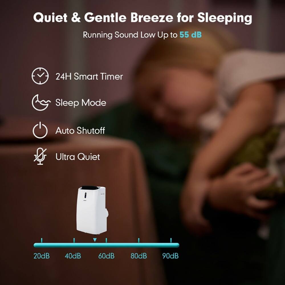 Quiet & Gentle Breeze for Sleeping  
Running Sound Low Up to 55 dB  

- 24H Smart Timer  
- Sleep Mode  
- Auto Shutoff  
- Ultra Quiet  

20dB 40dB 60dB 80dB 90dB