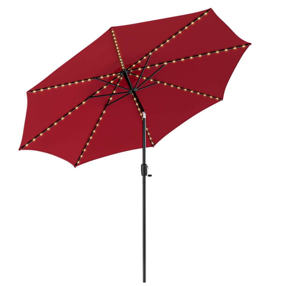 Alt View 1. Pefilos - 10 Feet Patio Umbrella with 112 Solar Lights and Crank Handle-Wine, Patio Offset Umbrella with Easy Tilt Adjustment - Red.