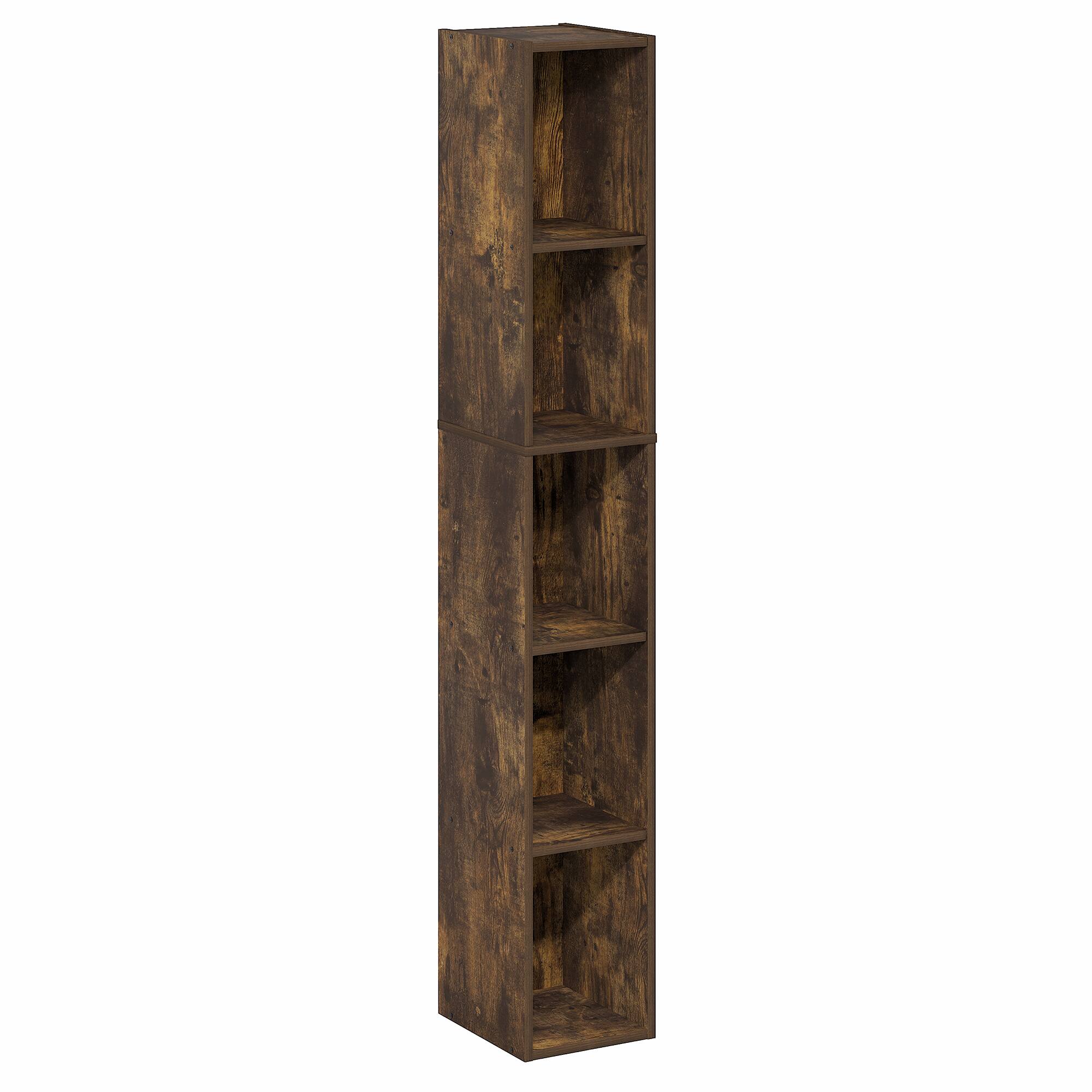 Alt View 5. Furinno - FULDA Book Shelf, 5-Tier Tall Narrow Bookshelf, Standing Bookcase with 8-In Width Storage Shelf, 9.3 x 7.9 x 51.9 - Amber Pine.