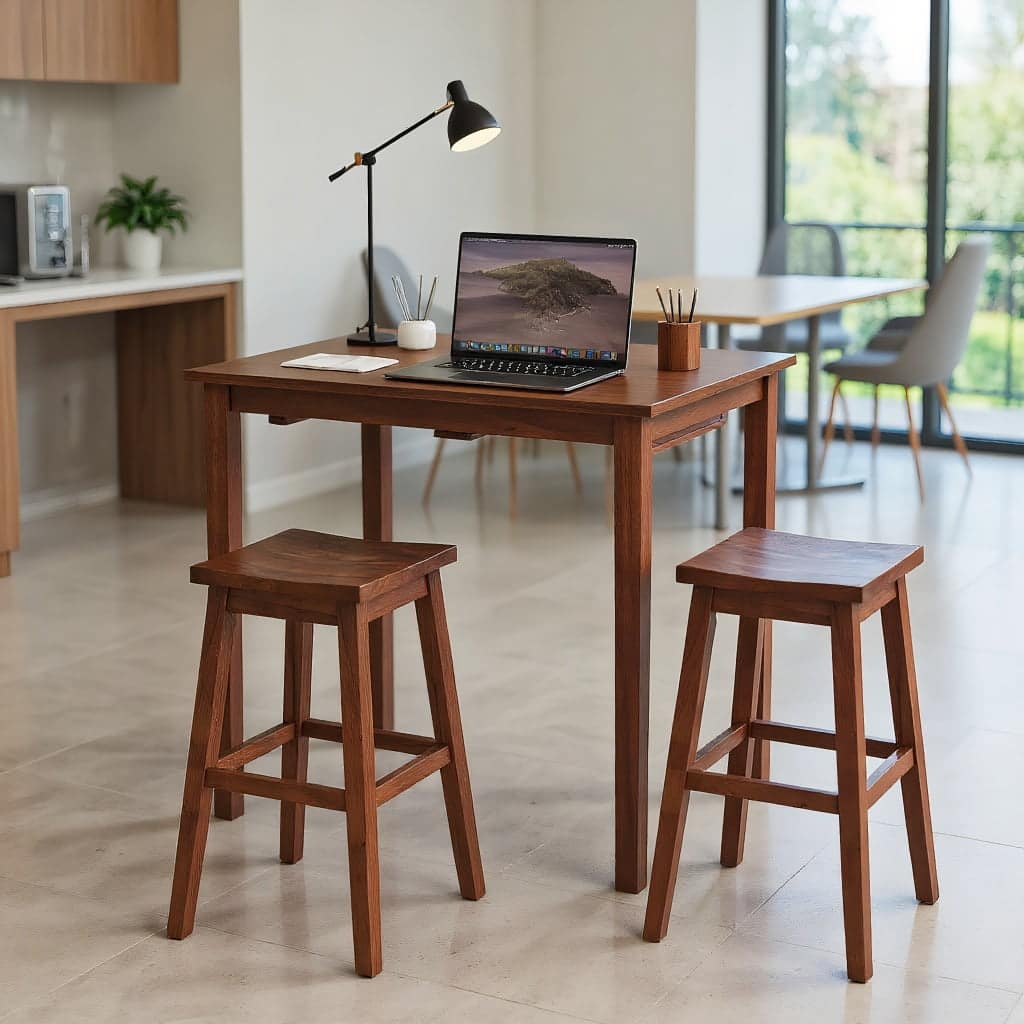 Kadyn - Dining Table SetDining Table Chairs Set3Piece Bar Table Set with Pub Table and 2 Saddle StoolsEspresso - Brown