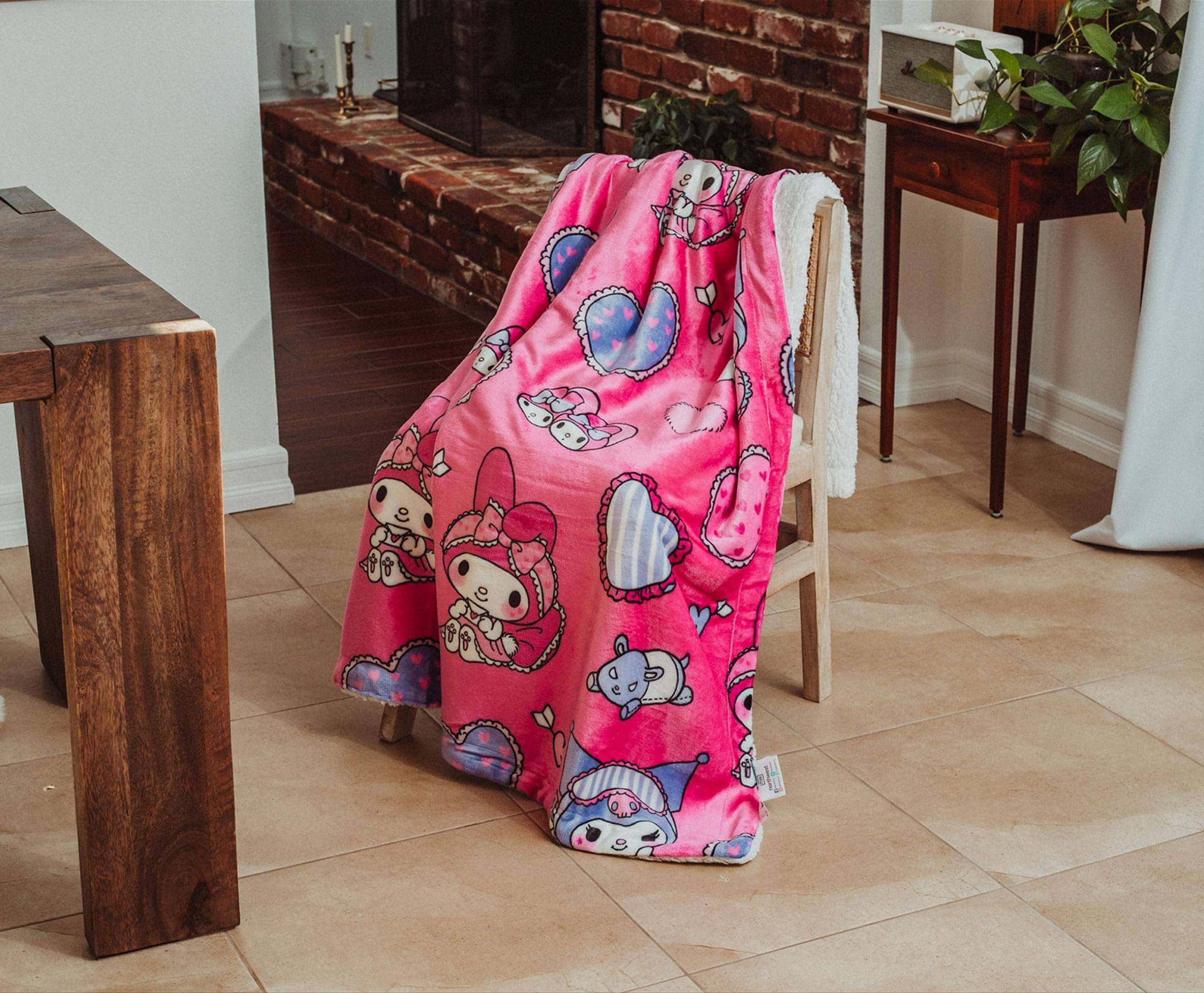 Alt View 5. The Northwest Group - Sanrio My Melody and Kuromi Pillow Fight Sherpa Throw Blanket | 50 x 60 Inches - Pink.