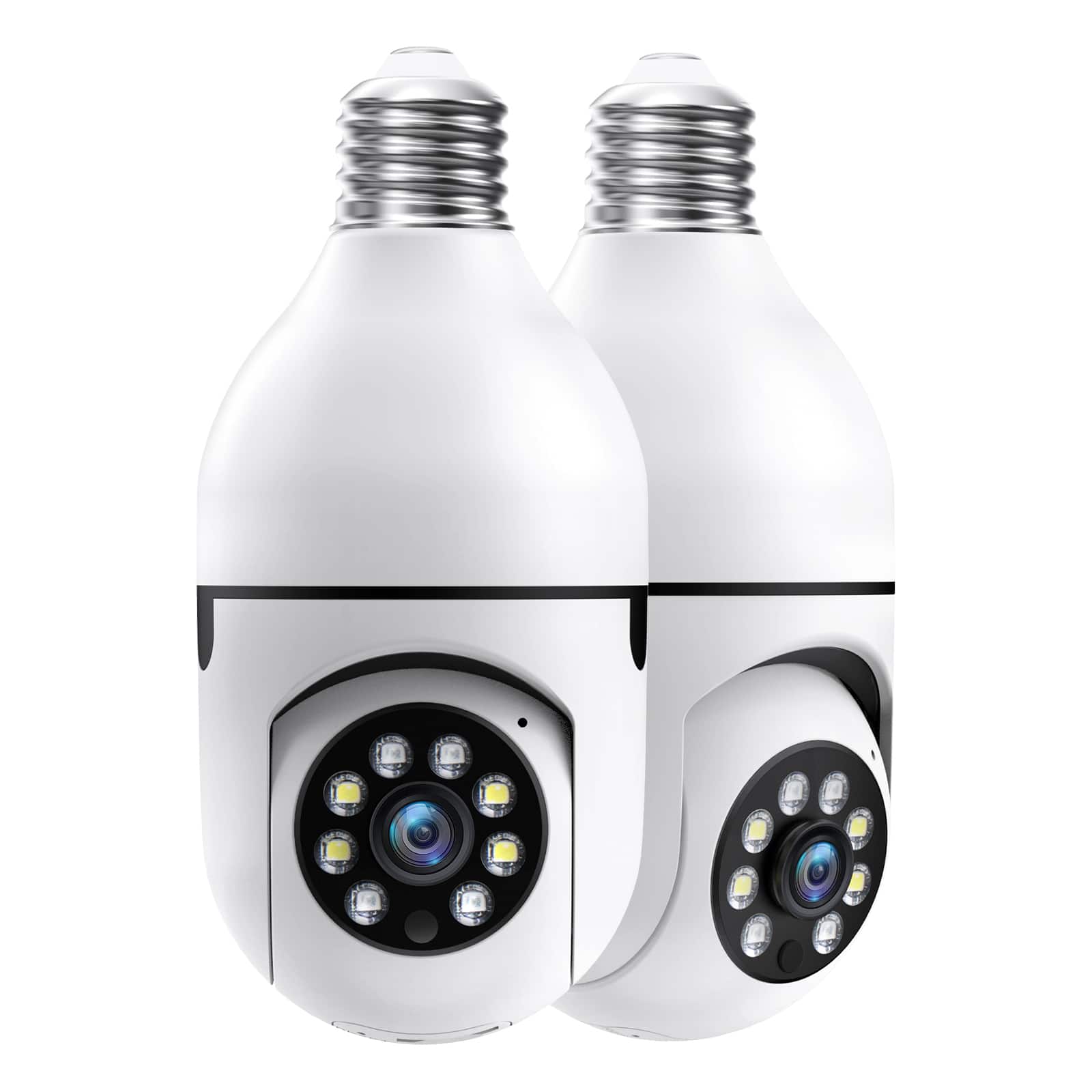 Wrightmaster - 360° 2K Outdoor Light Bulb Security Camera with Color Night Vision, 2-Way Audio, App Alarm & Smart Detective (2 pcs) - White