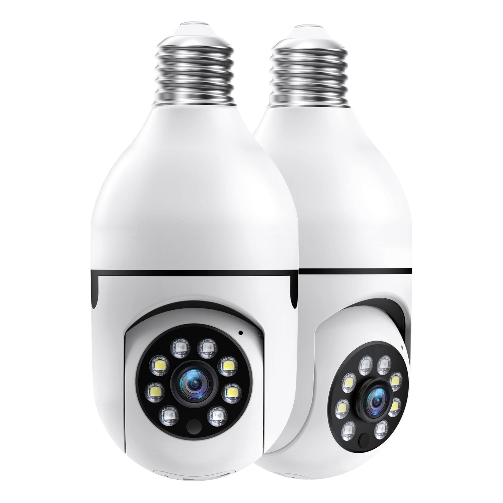 Front. Wrightmaster - 360° 2K Outdoor Light Bulb Security Camera with Color Night Vision, 2-Way Audio, App Alarm & Smart Detective (2 pcs) - White.