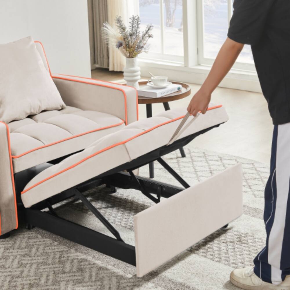 Back. LUCKY ONE - 3-in-1 Folding Sofa Bed Chair Adjustable Backrest Recliner Single Bed Convertible - Creamy White.