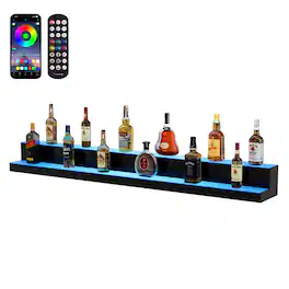 VEVOR - LED Lighted Liquor Bottle Display, 2 Tiers 60 Inch Commercial Illuminated Home Bar Shelf, 2 Steps Whiskey Rack Stand - White/Black