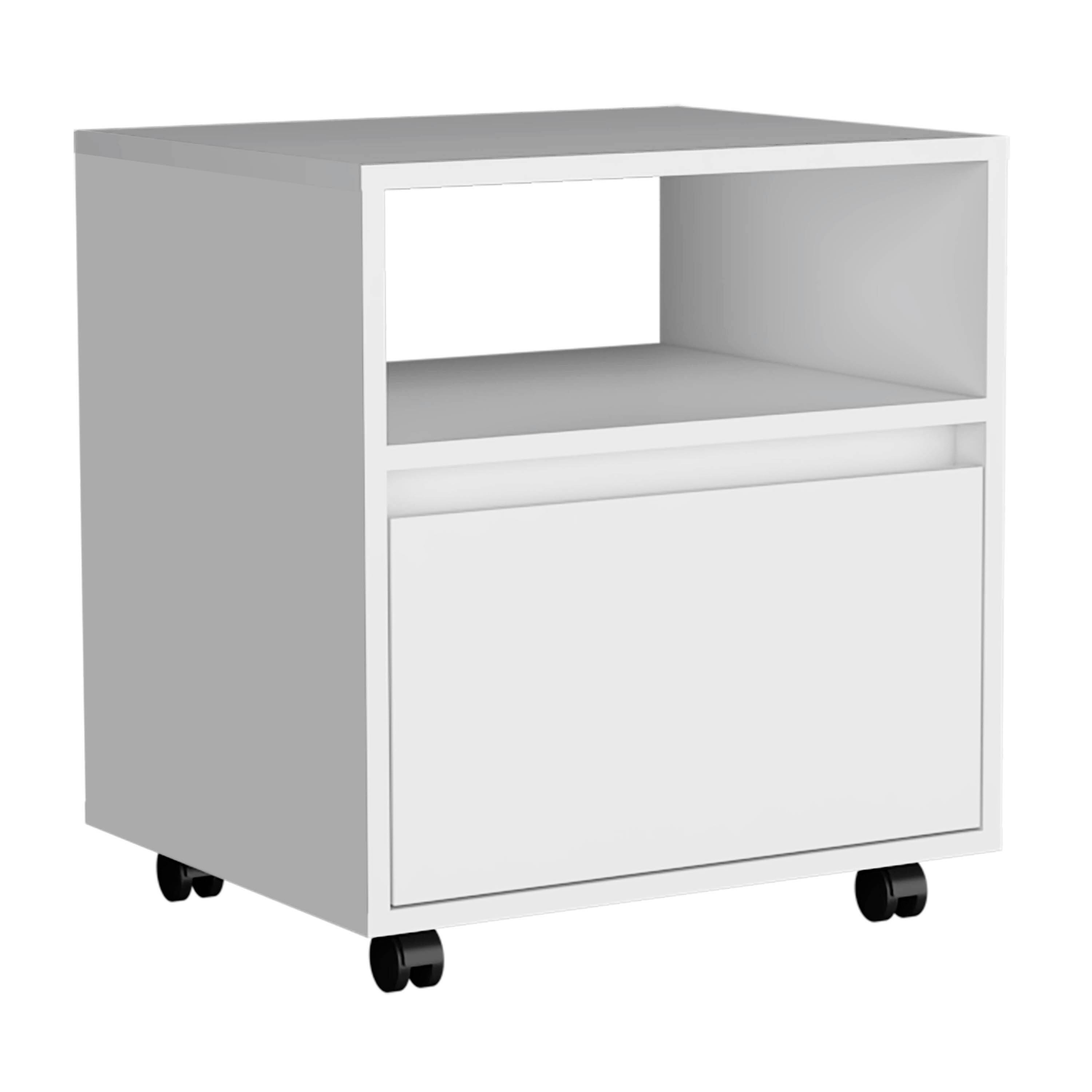 Left. Tiramisubest - Compact Nightstand with Drawer, Open Shelf, and Casters, White - White.
