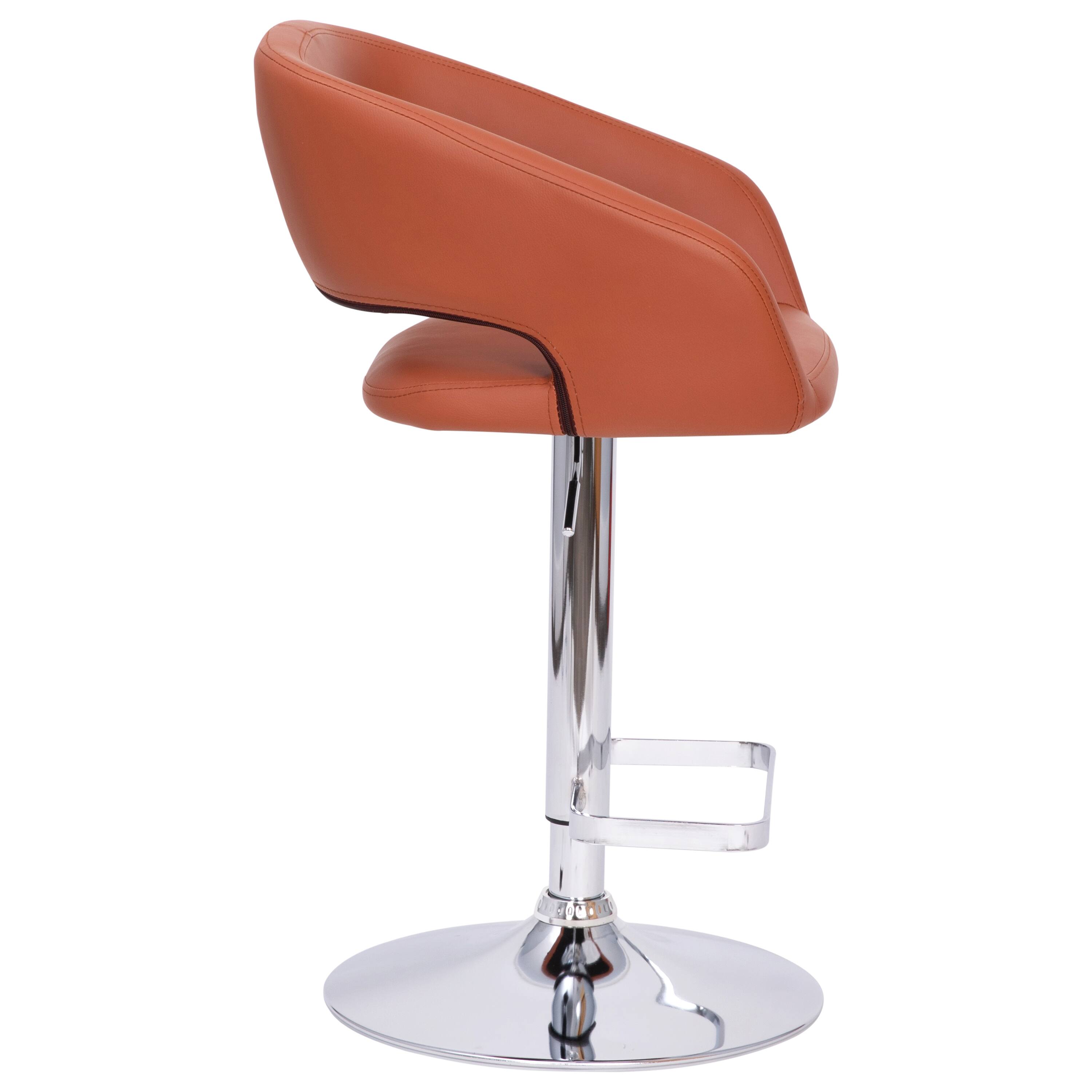 Alt View 8. Emma + Oliver - Shae Contemporary Upholstered Adjustable Height Barstool with Rounded, Cutout Mid-Back and Pedestal Base - Cognac Vinyl/Chrome Frame.