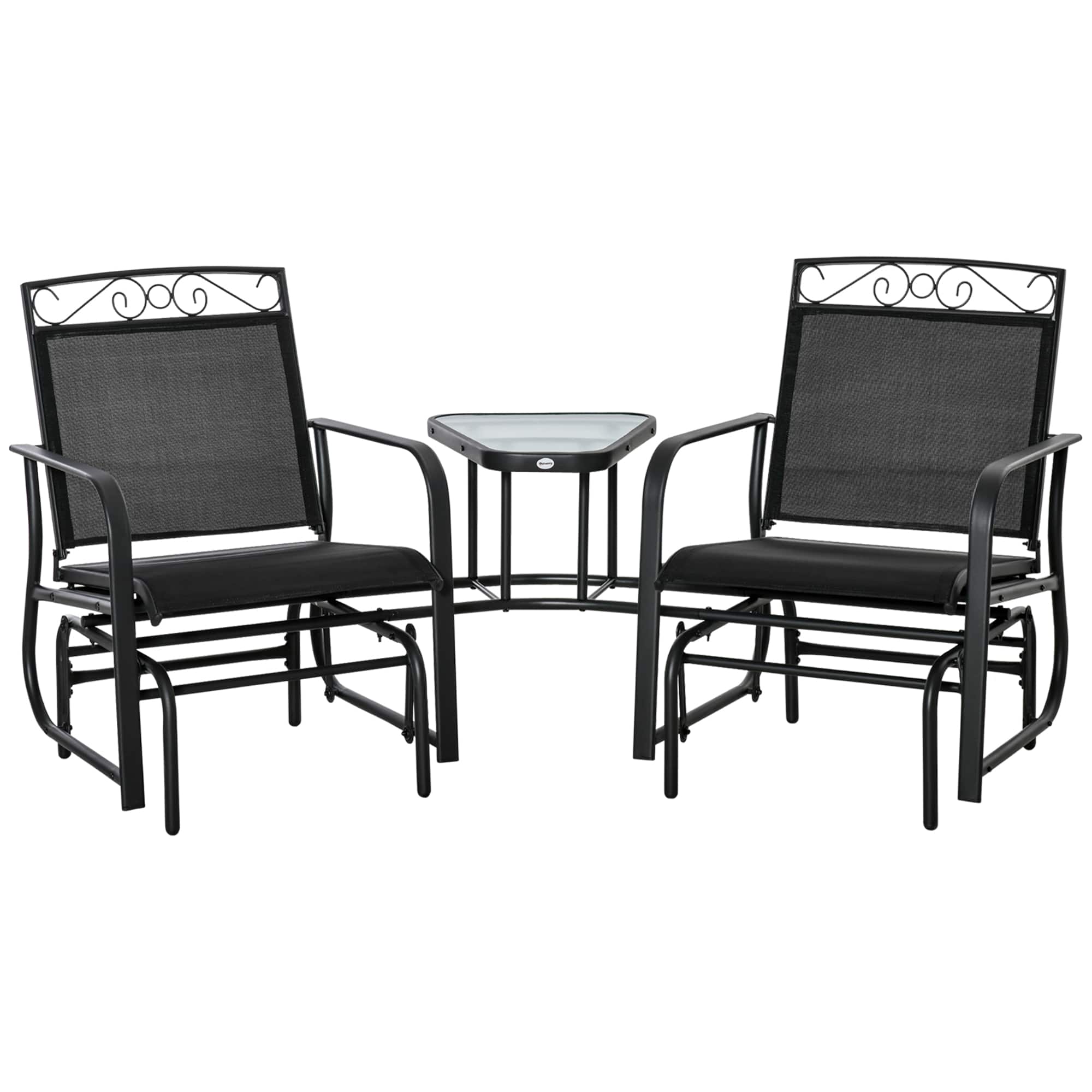 Outsunny - Outdoor Glider Chairs with Coffee Table, Patio 2-Seat Rocking Chair Swing with Breathable Sling for Backyard - Black price history on PriceWatchPro