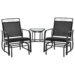 Outsunny - Glider Chairs with Coffee Table - Black
