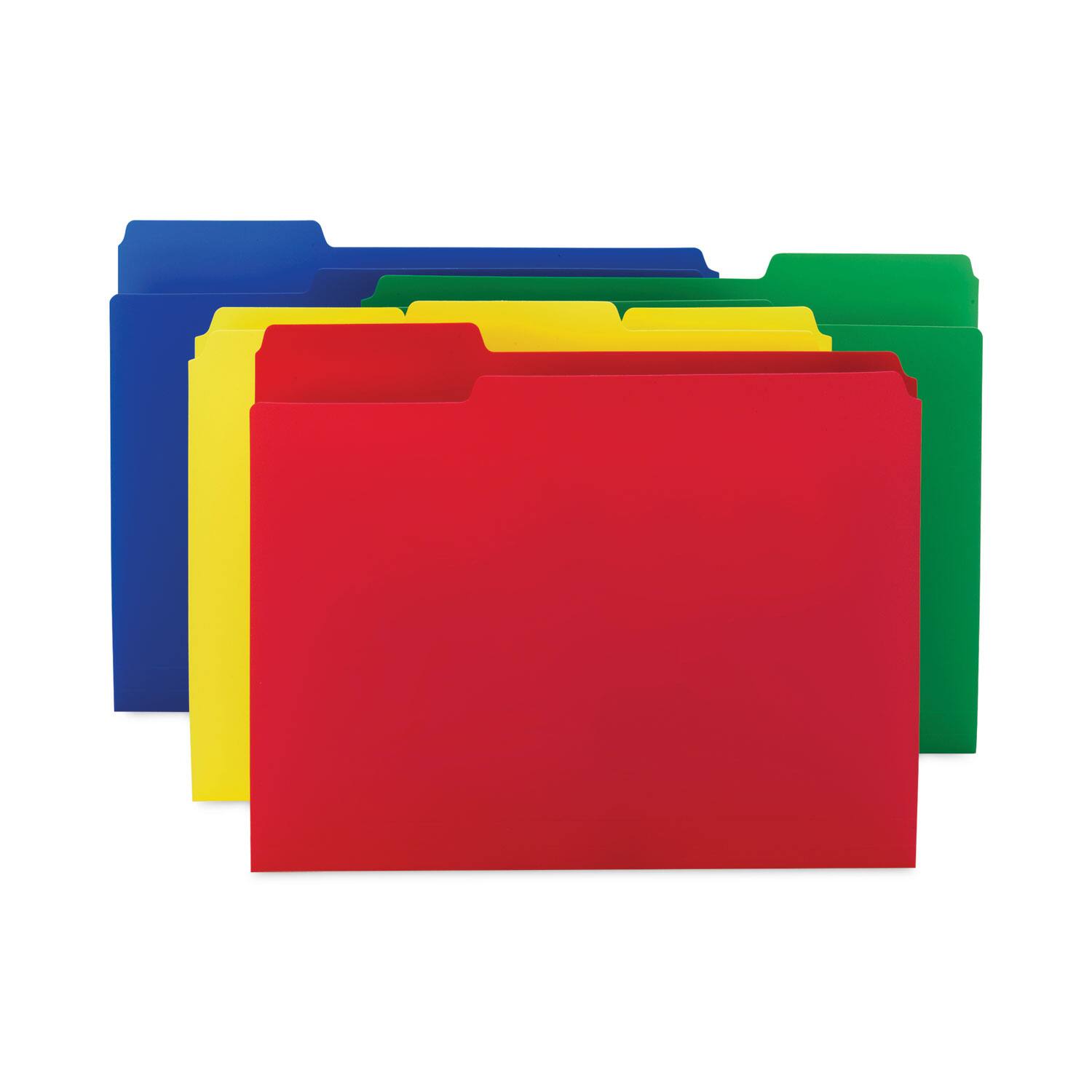 Back. Smead Manufacturing - Top Tab Poly Colored File Folders, 1/3-Cut Tabs: Assorted, Letter Size, 0.75" Expansion, Assorted Colors,12/Pack.