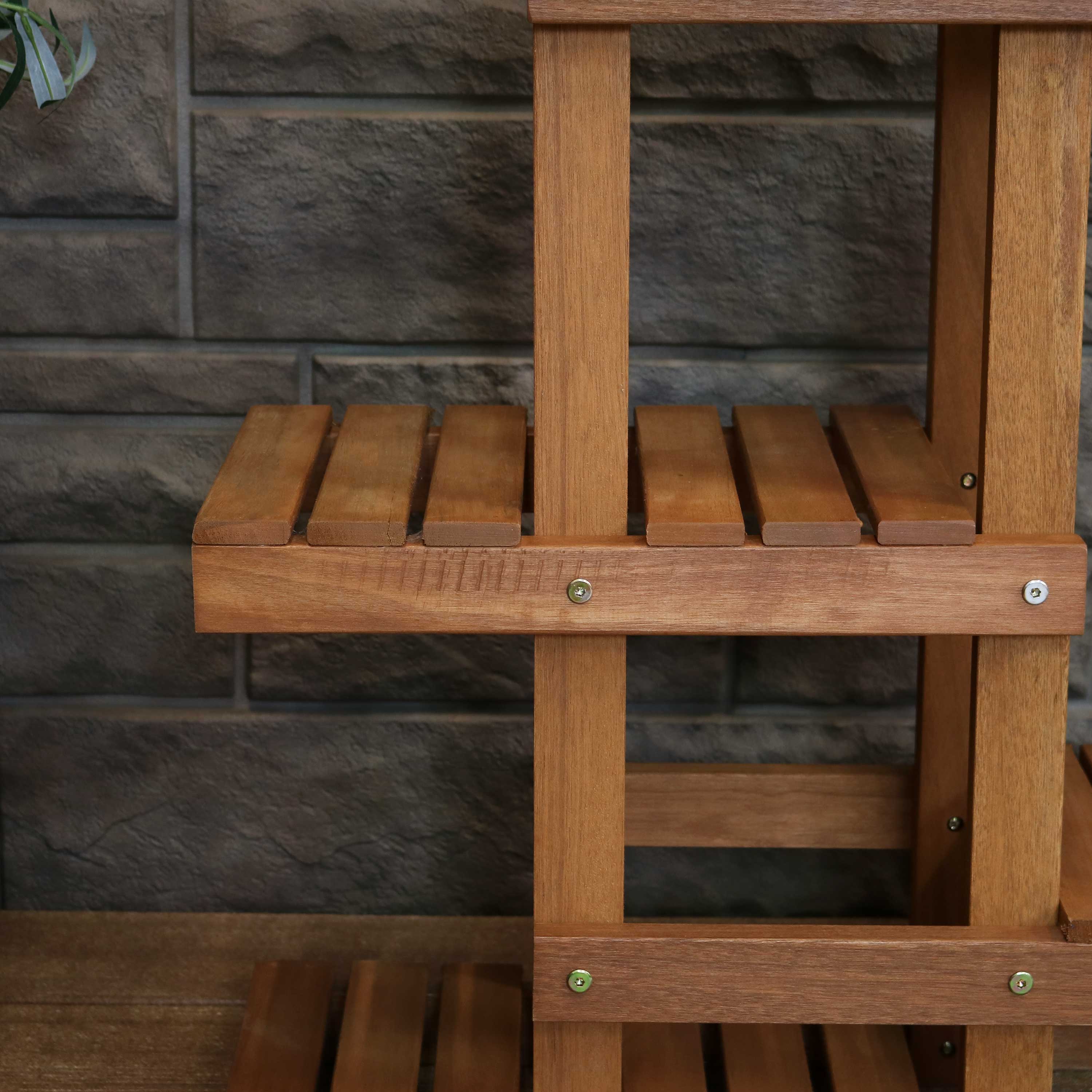 Alt View 4. Sunnydaze - Meranti Wood Multi-Shelf Plant Stand with Teak Oil Finish - 36 in - Brown.