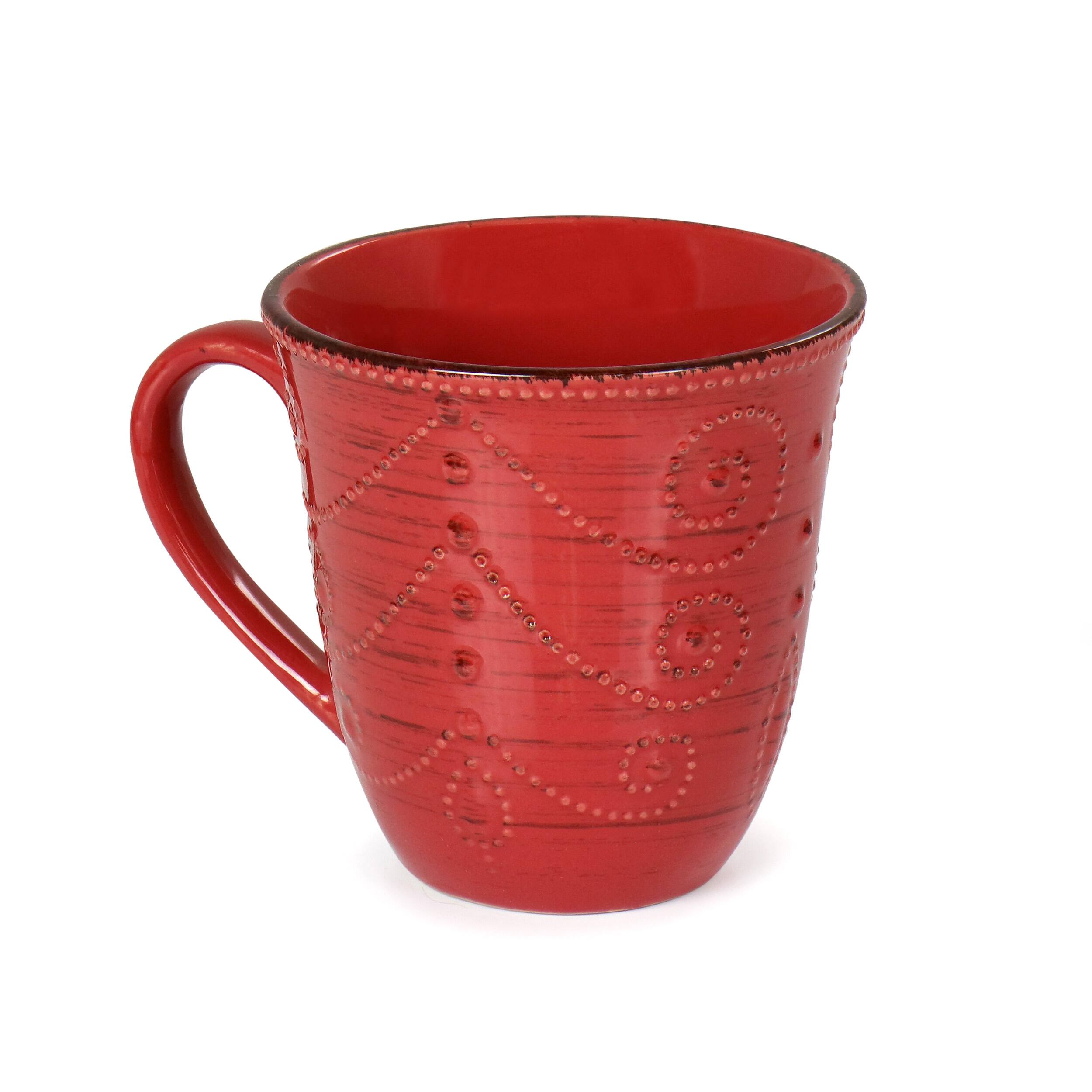 Alt View 2. Elama - Elama Rustic Birch 16 Piece Stoneware Dinnerware Set in Red - Red.