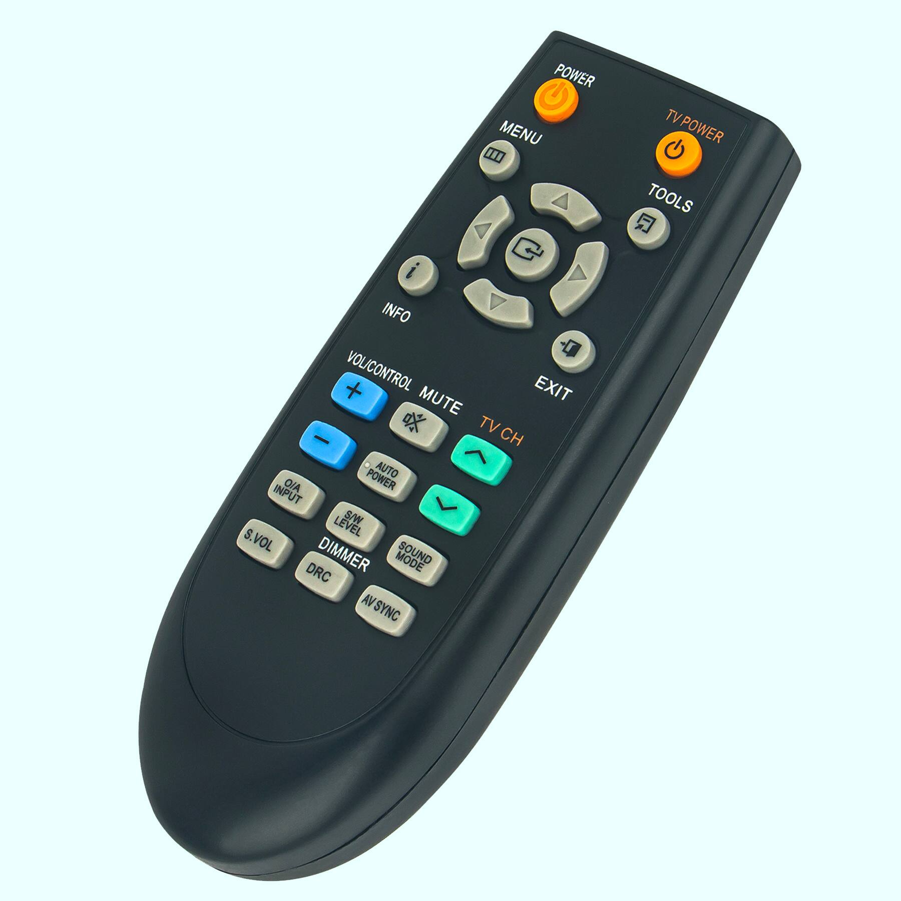POWER MENU TV POWER TOOLS INFO VOL/CONTROL EXIT MUTE TV CH POWER AUTO INPUT S/W S. VOL SOUND DRC DIMMER MODE AV SYNC