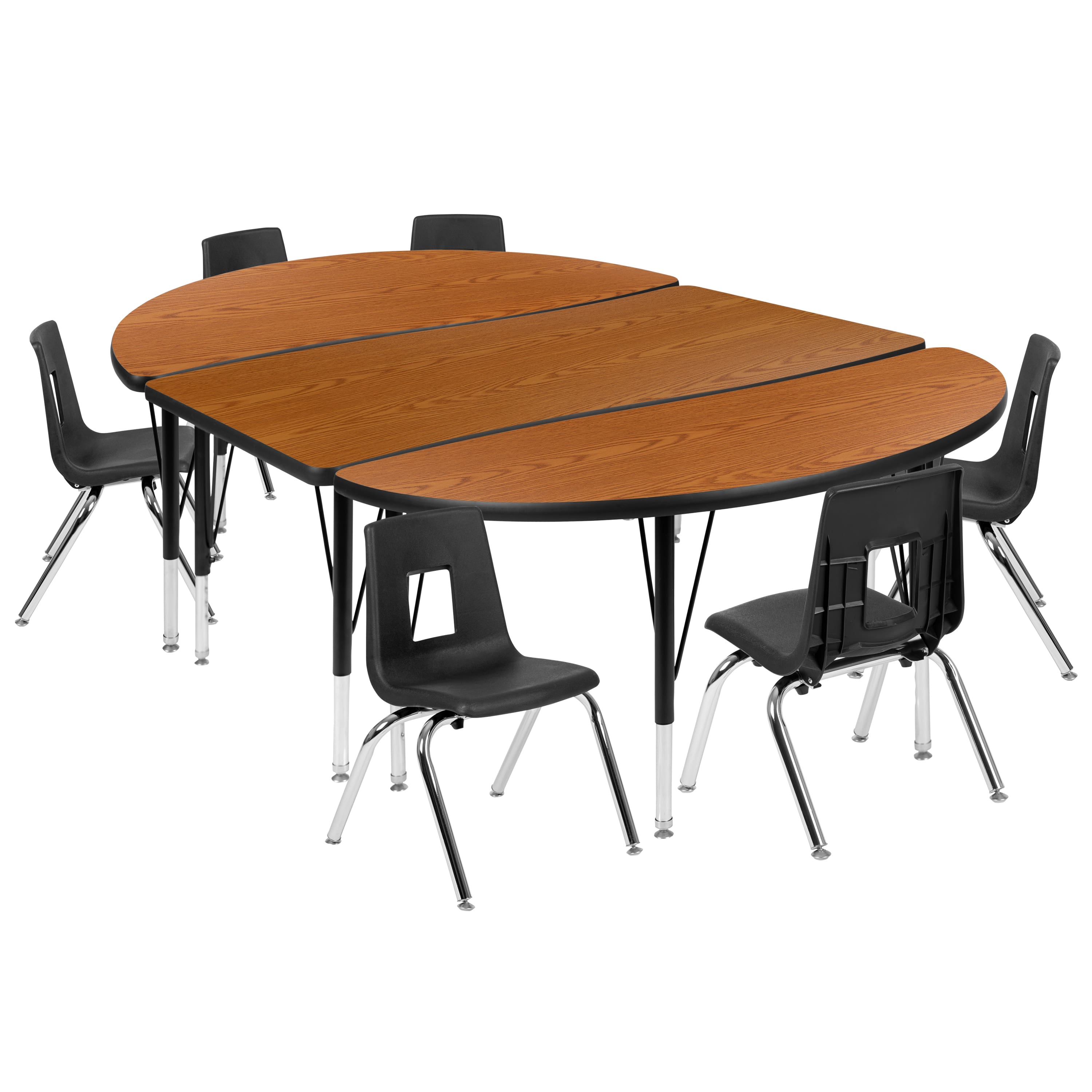 "Flash Furniture - Emmy 76"" Oval Wave Flexible Laminate Activity Table Set with 12"" Student Stack Chairs, Oak/Black - Brown" price history on PriceWatchPro