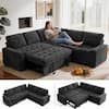 Front. Dyonery - 80" 5 Seat Modular Sectional Couch Sofa with Pull Out Bed/USB Ports/Adjustable Backrest/Storage Seats for Living Room - Black.