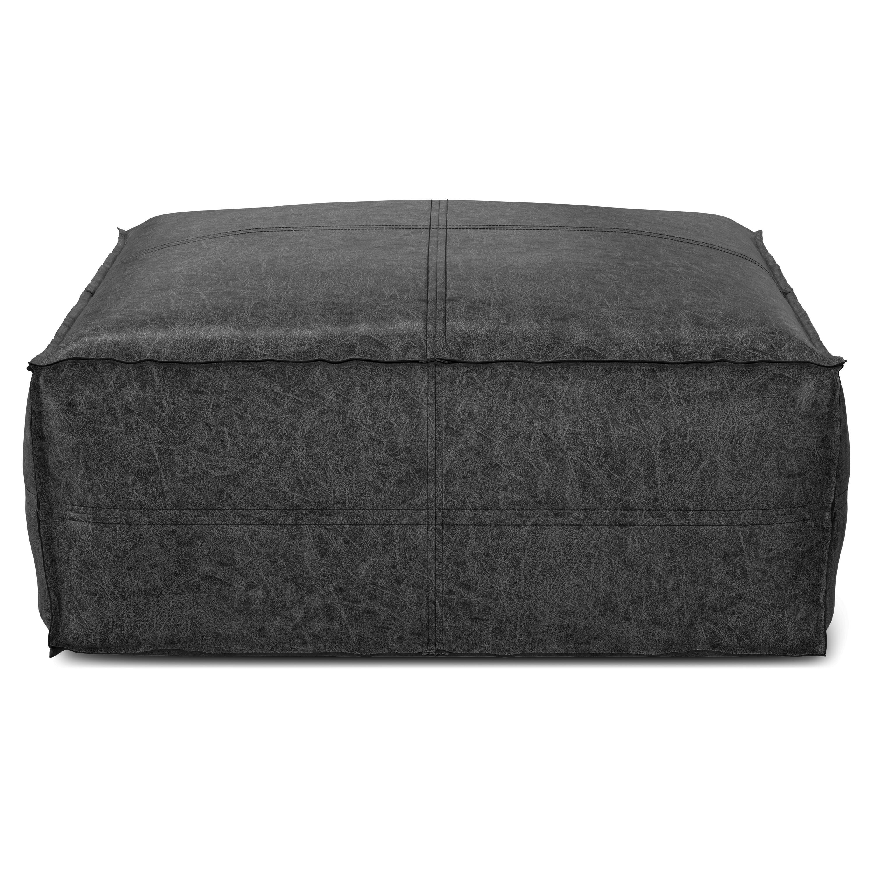 Angle. Simpli Home - Brody Large Square Coffee Table Pouf - Distressed Black.