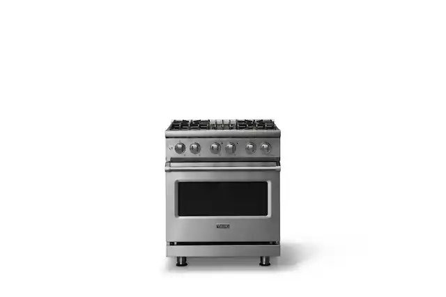 Front. Viking - 30"W Pro5S 4.7 Cu.Ft. Freestanding Sealed LP Dual Fuel Convection 4 Burner Range - Stainless Steel.