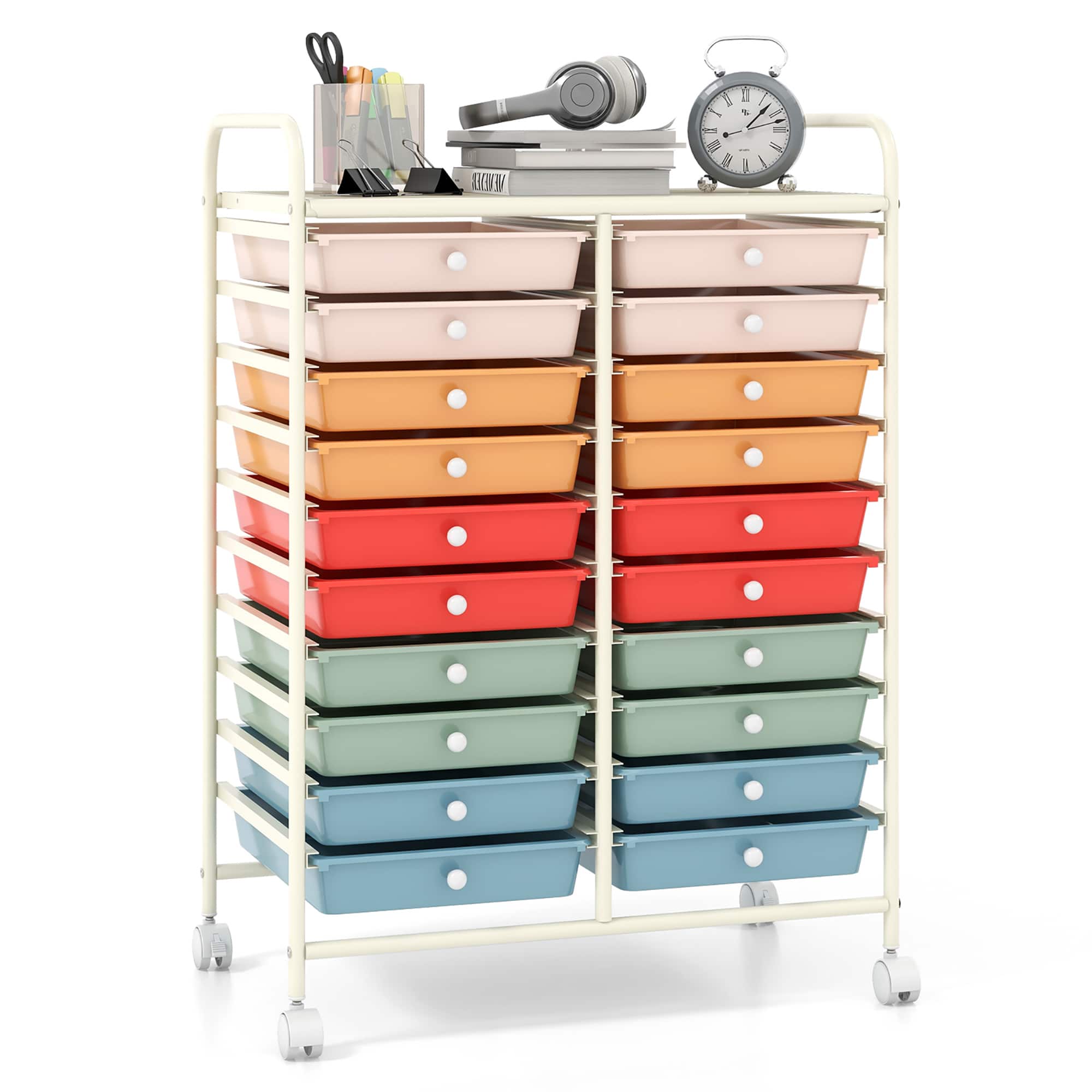 Gymax - Office Rolling Cart 20 Storage Drawers Scrapbook Paper Studio Organizer - Macaron