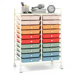 Gymax - Office Rolling Cart 20 Storage Drawers Scrapbook Paper Studio Organizer - Macaron