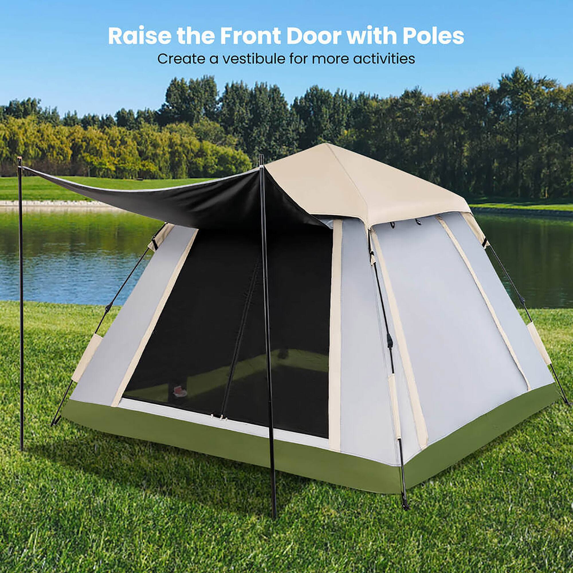 Raise the Front Door with Poles  
Create a vestibule for more activities